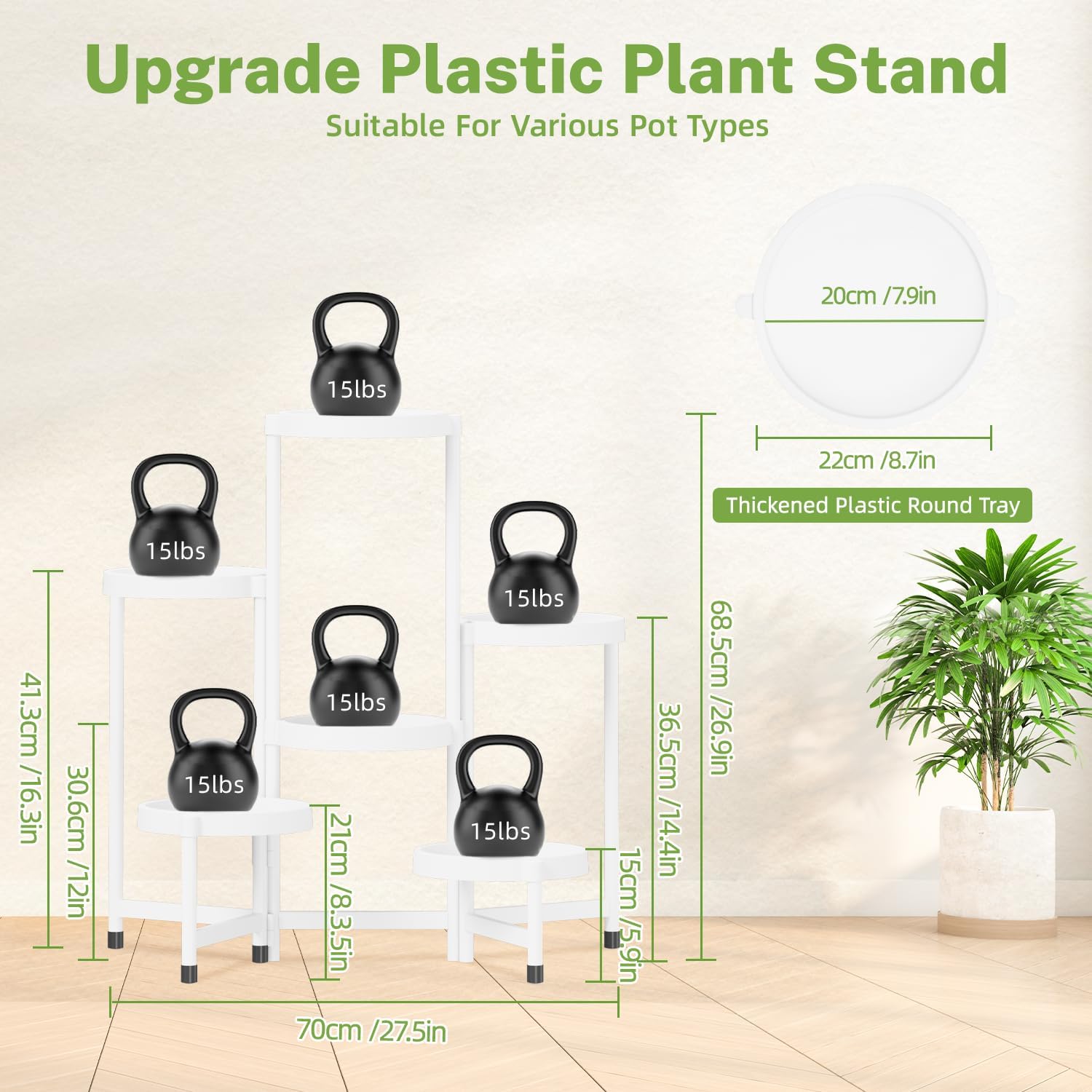 Detalle de iDavosic.ly 6-Tier Folding Plant Stand with Waterproof Trays, White
