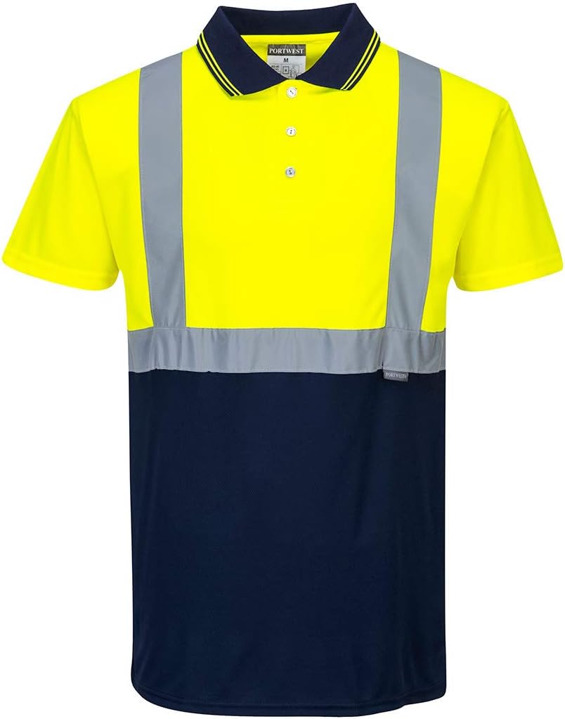 Detalle de Portwest S479ONRM polo con maniche corte alta visibilità arancione/navy (taglia M)