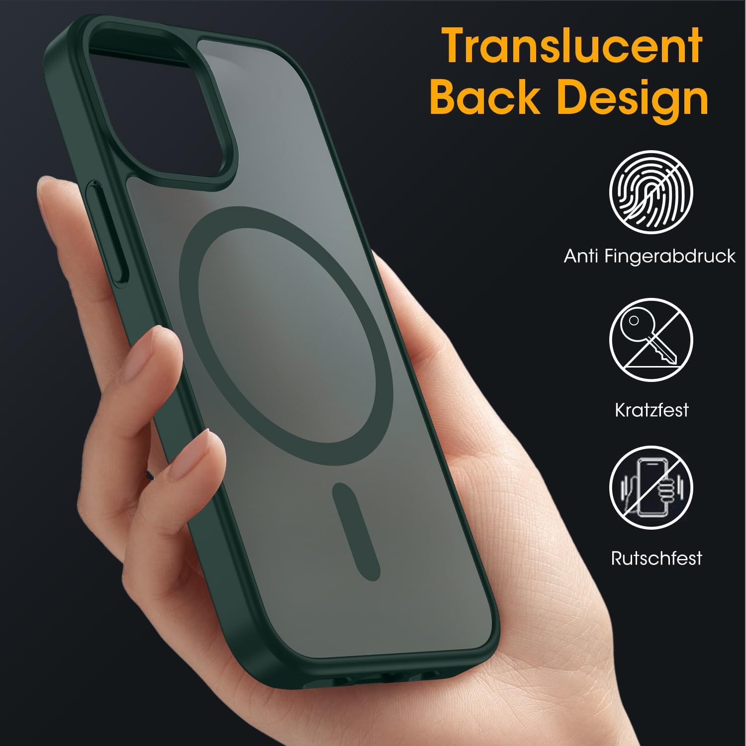 Detalle de ORDA Magnetic Case for iPhone 11 Pro Max (6.5", Translucent Matte Back, Dark Green) – Slim, Drop-Proof with MagSafe