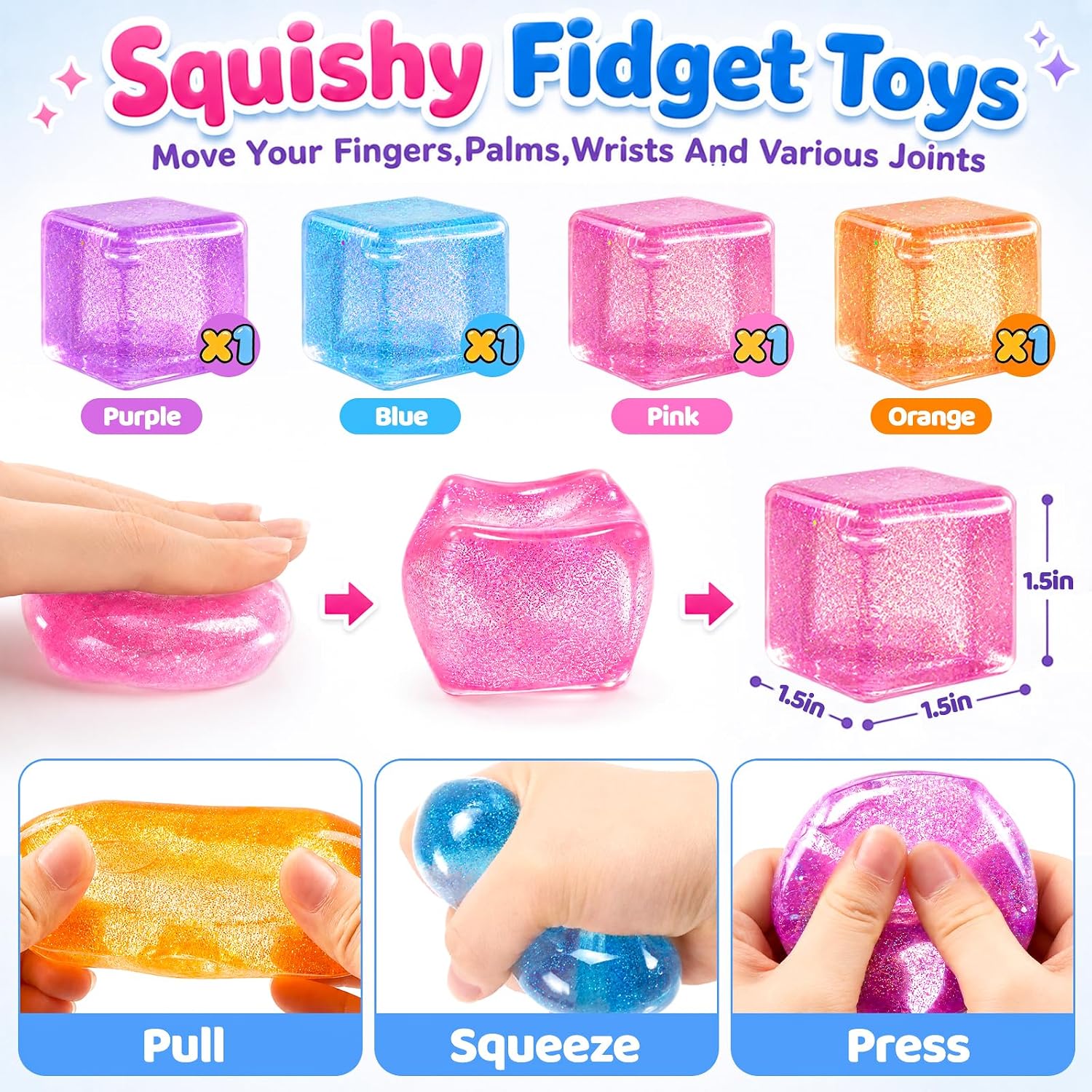 Detalle 2 de Ksmky SJ20260409-squeeze toys Stress Cube Fidgets, 4-Pack TPR Set