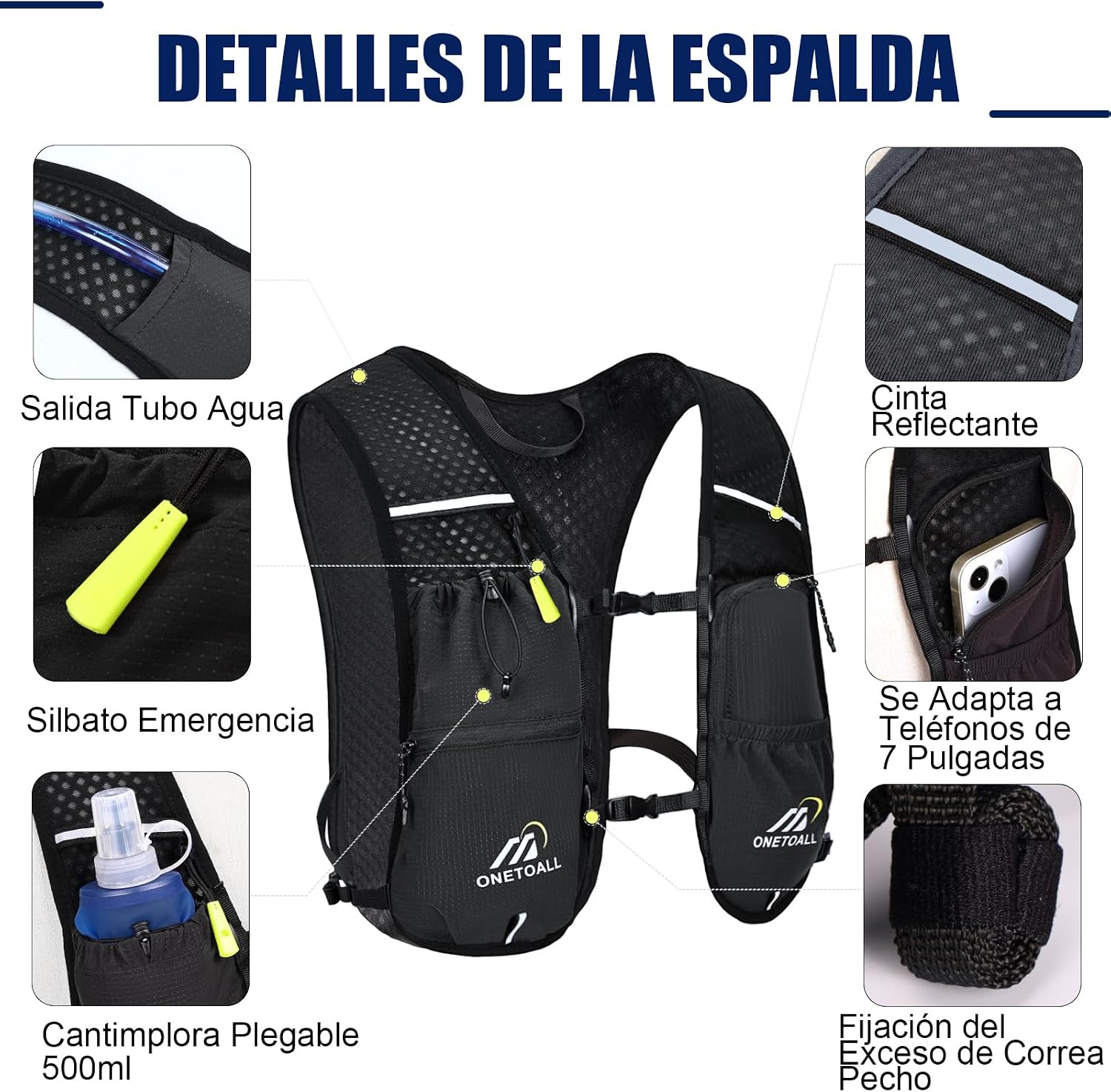 Detalle 2 de ONETOALL Chaleco Running 2L 500ml