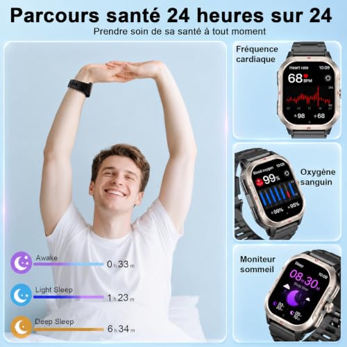 Detalle 2 de Jugeman Montre Connectée Homme Militaire – GPS intégré, écran 2,06" et autonomie polyvalente