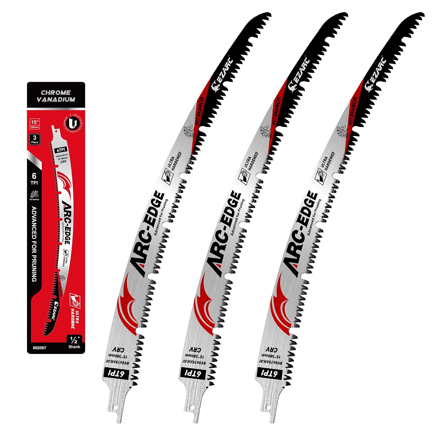 Detalle de EZARC 802067 Reciprocating Saw Blades, 15-Inch 6 TPI, Arc Edge, 3-Pack