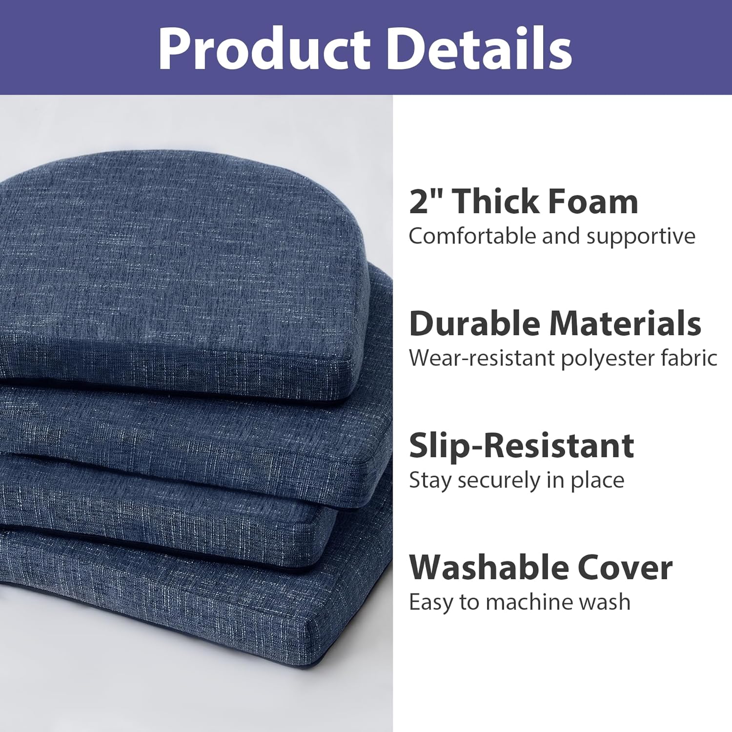 Thumbnail 1 de IPYNBAP Chair Cushions for Dining Chairs – Navy (Set of 4, 16" x 16" x 2")