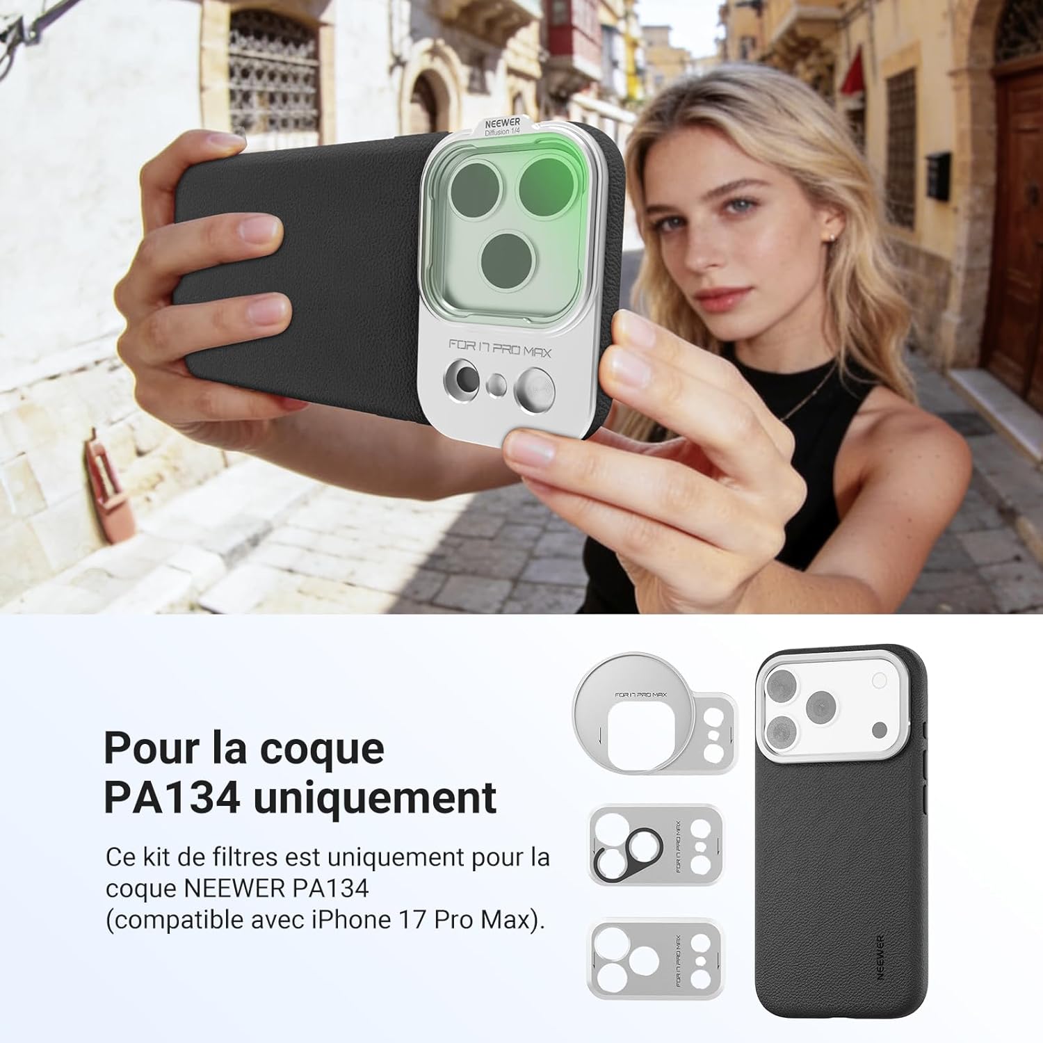 Thumbnail 1 de NEEWER Kit de filtres ND pour coque de téléphone PA134 (compatible iPhone 17 Pro Max) : ND8/16/32/64 + diffuseur 1/4