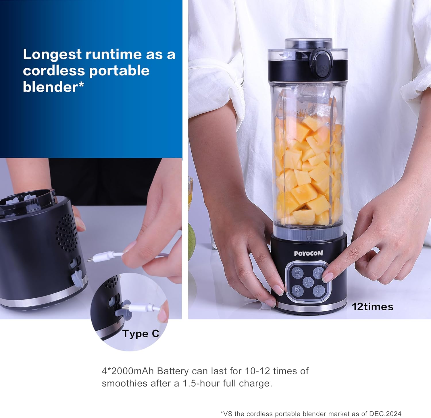 Detalle 2 de POYOCOM Mini-Standmixer 700 W für Smoothies