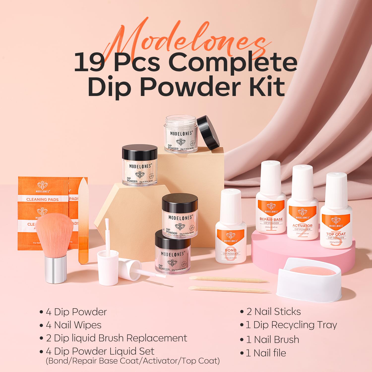 Detalle de Modelones Dip Powder Nail Kit: 4 Colors with No-Lamp Easy at-Home French & Nail Art Starter Set