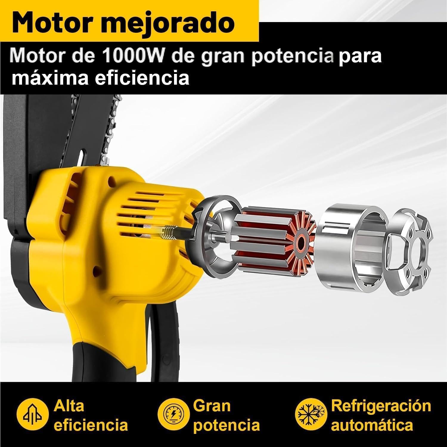 Detalle 2 de Enlik Mini Motosierra Batería 6" 1000 W con 2 baterías: útil para poda y cortes ligeros