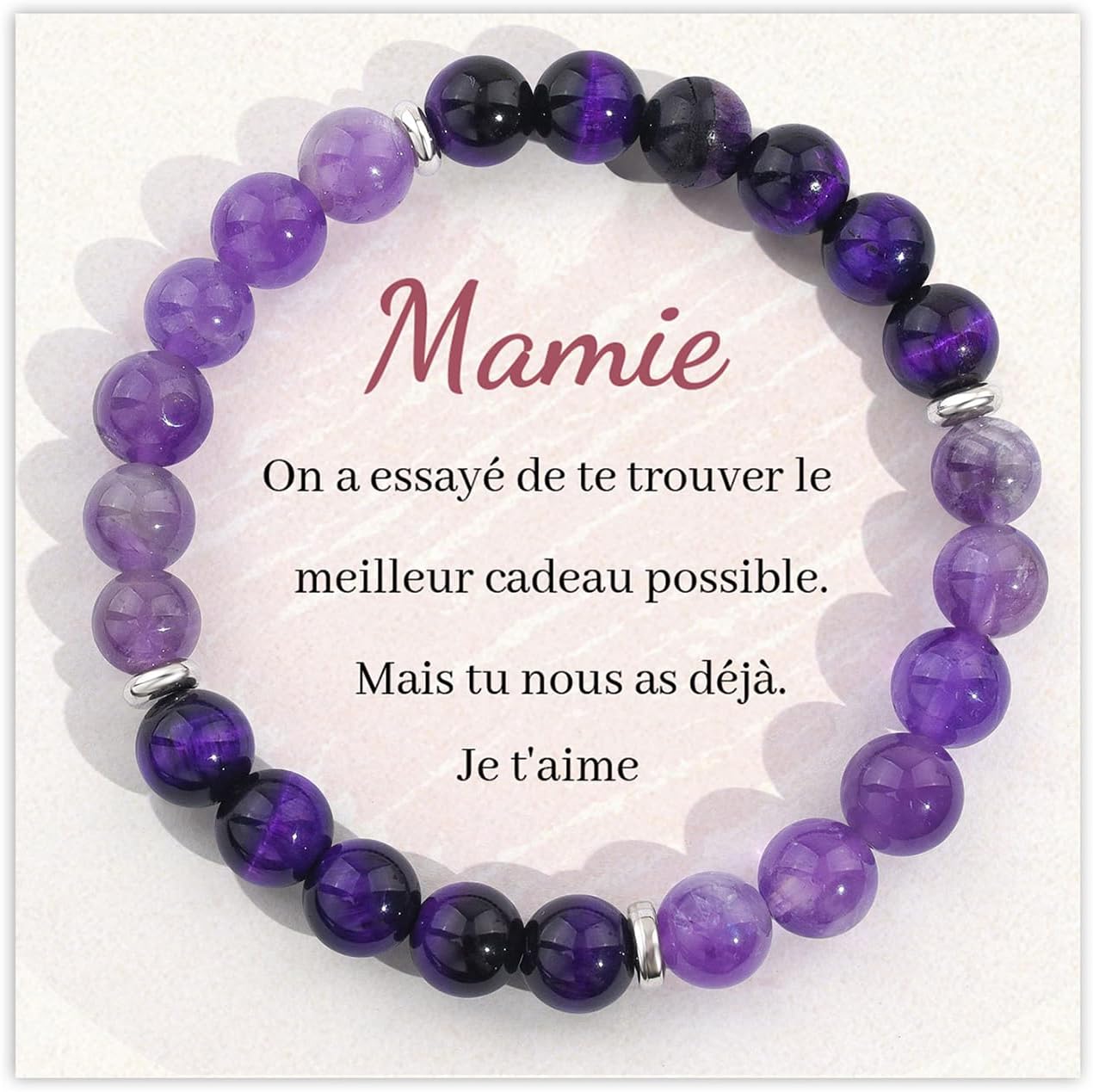 Detalle de Bracelet de pierre naturelle en améthyste Seyaa pour mamie — idée cadeau fête des grands-mères