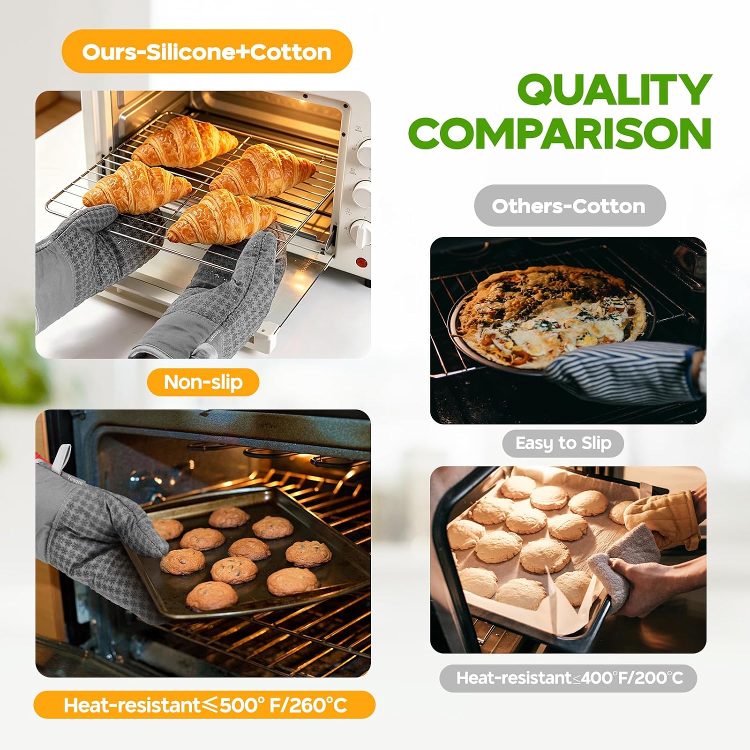Detalle 2 de Yeqqzq 6-piece Oven Mitts, Pot Holders & Kitchen Towels Set (Grey)