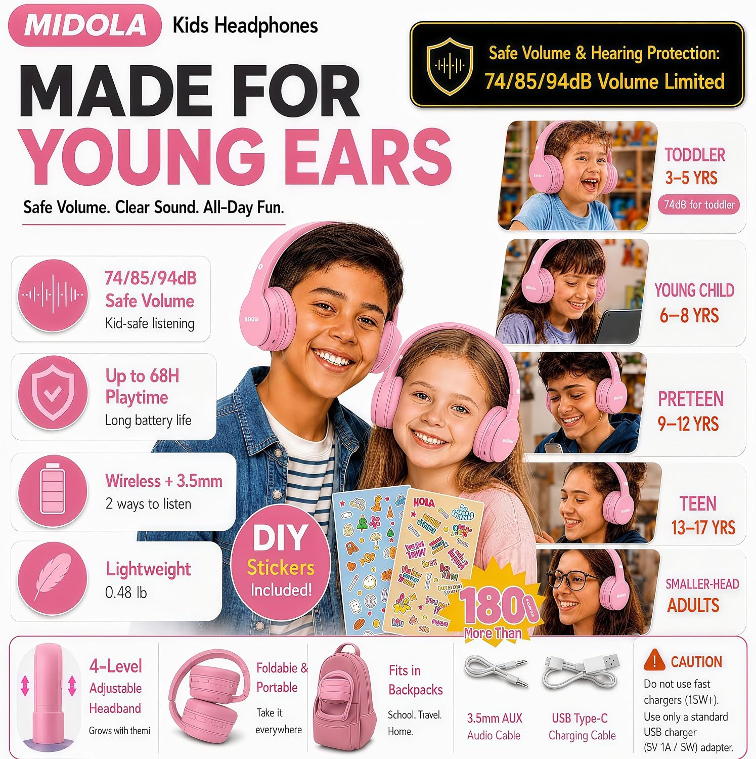 Thumbnail 1 de MIDOLA Kids Headphones Bluetooth 68H Play Time