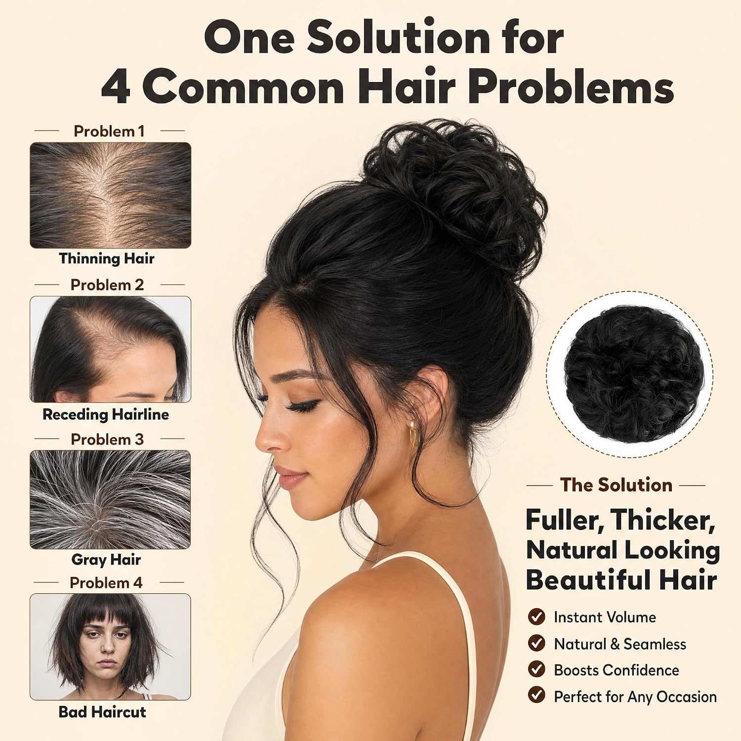 Detalle 1 de Qunlinta Messy Bun Hair Piece Light Chestnut Brown