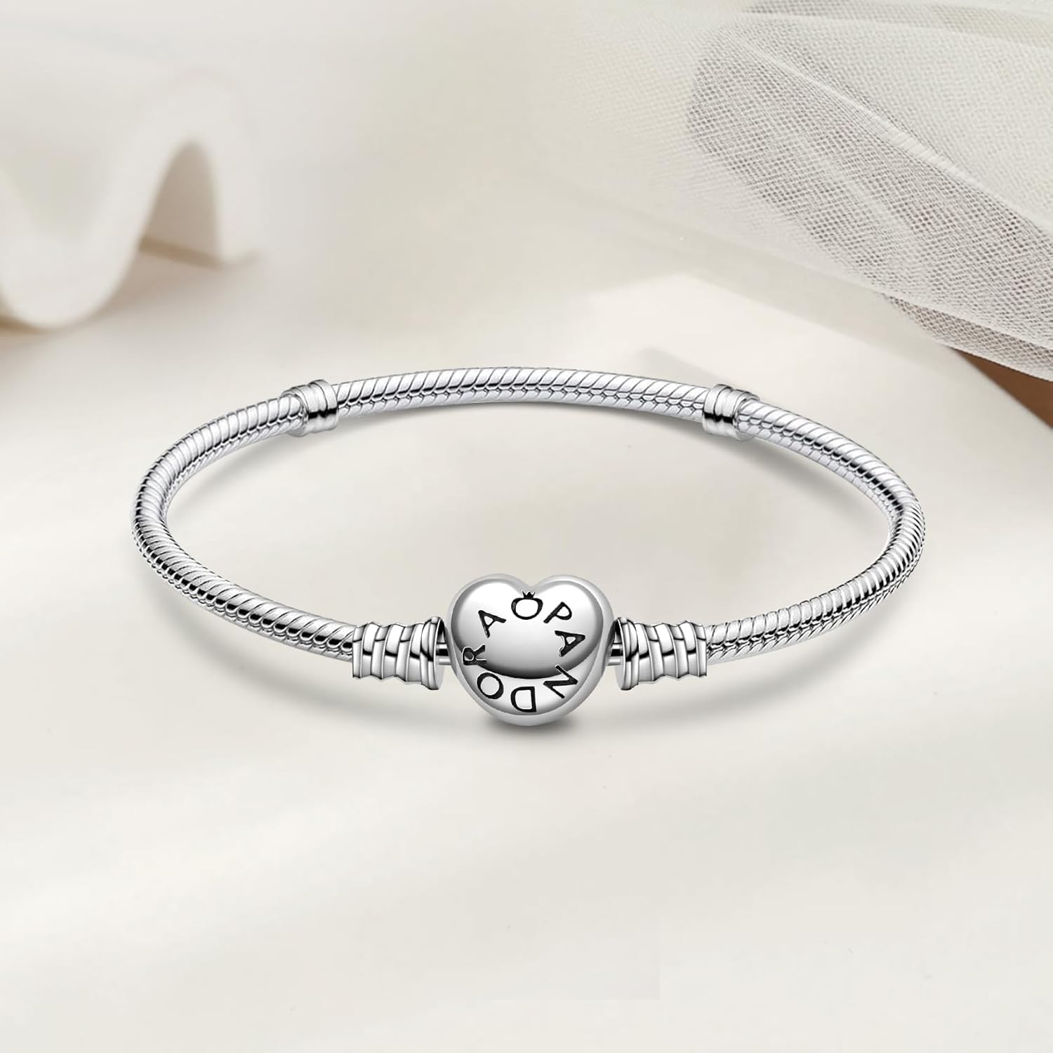 Detalle de Ruaidhra Sterling Silber 925 Armband für Damen – Herzverschluss mit Platz für persönliche Charms