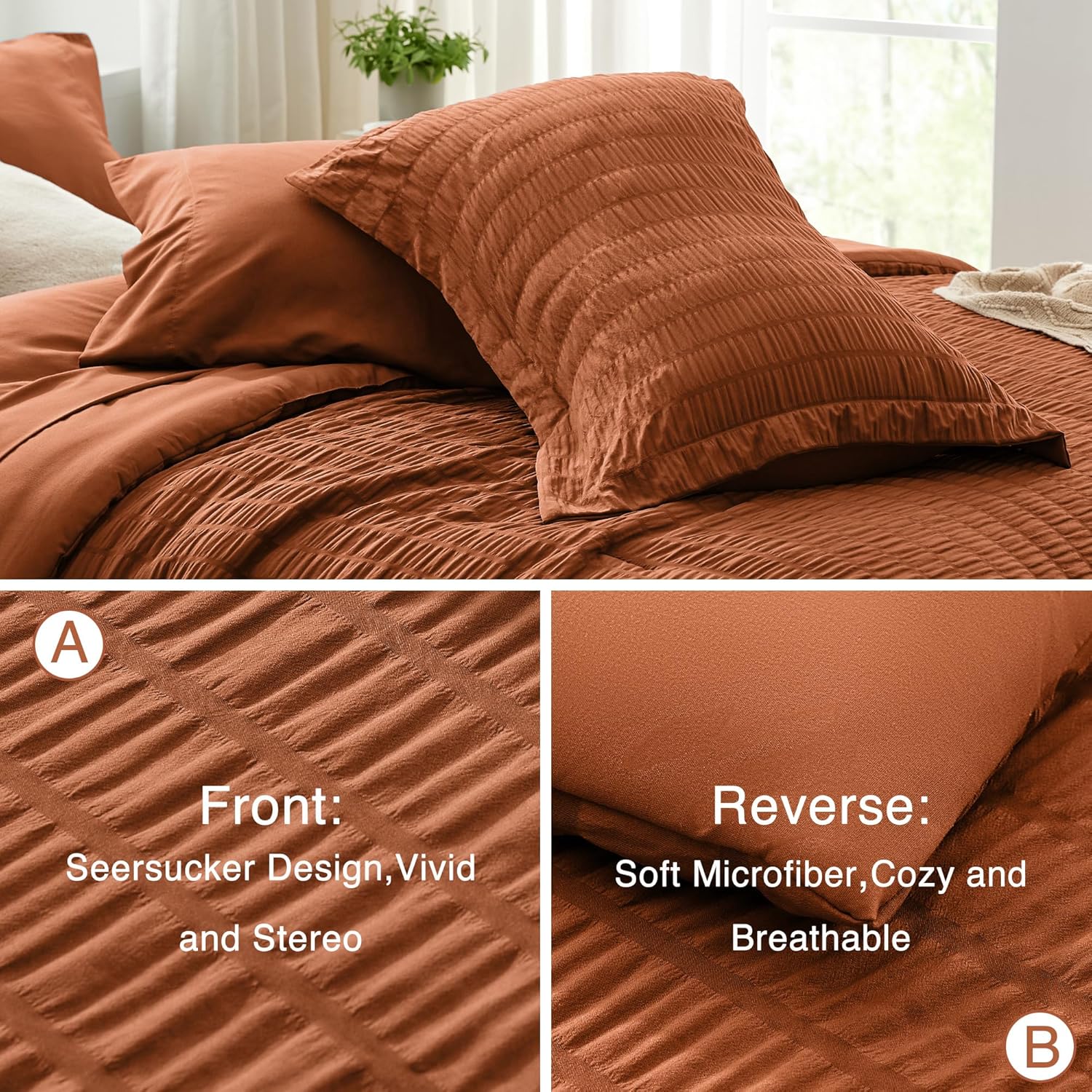Thumbnail 4 de Love’s cabin Seersucker Terracotta Twin Comforter Set (5-Piece Bed in a Bag)