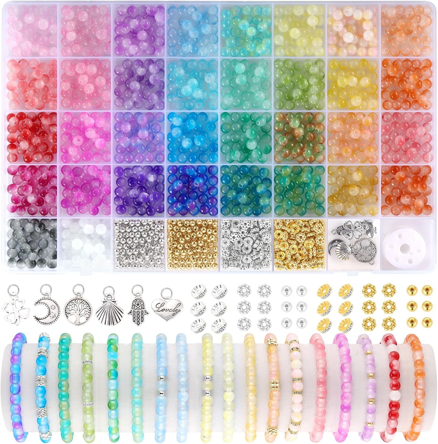 Thumbnail 6 de Funtopia 1400 Pcs Glass Beads for Bracelet Making – 34 Colours, 6mm, Ideal for DIY Jewellery