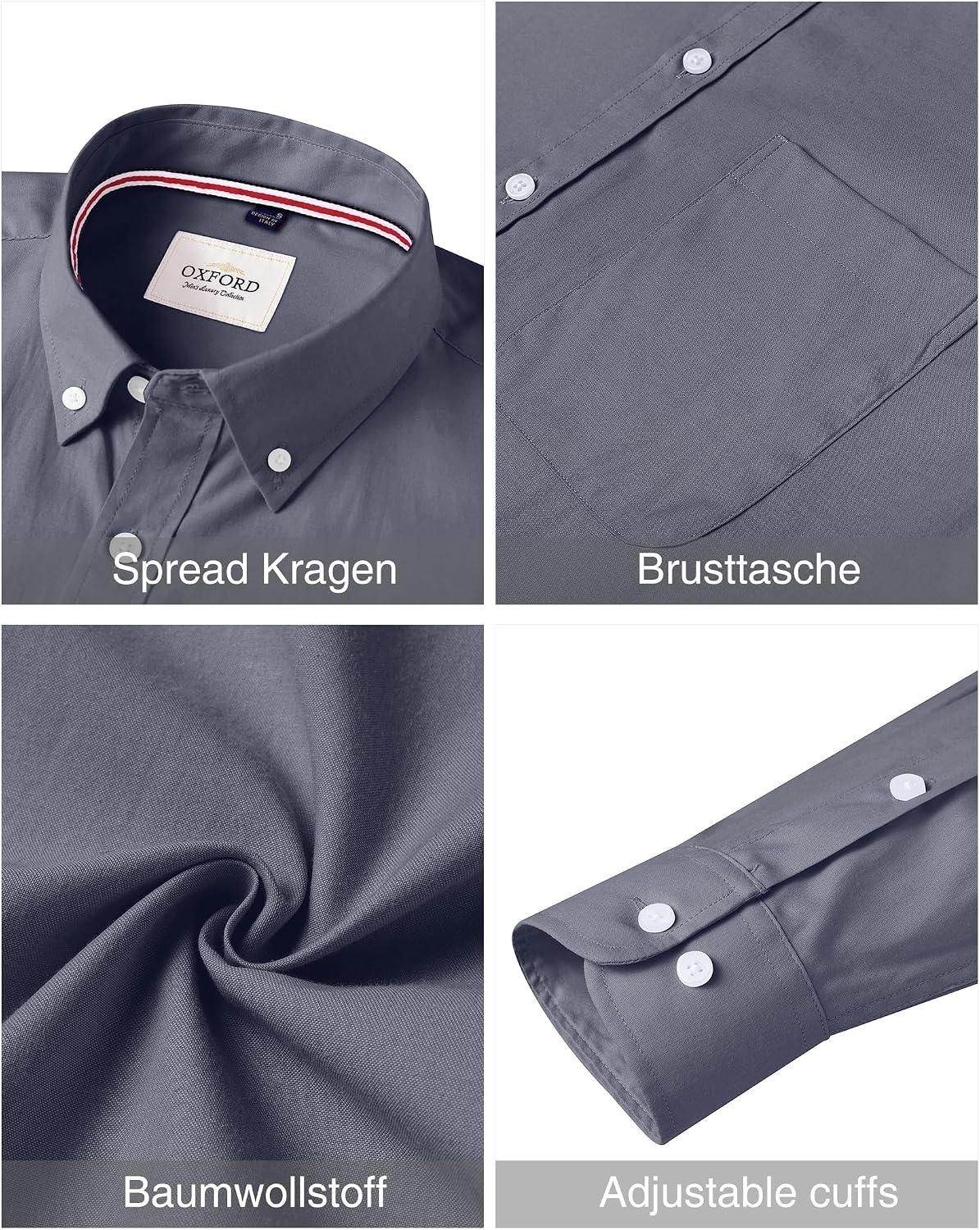 Detalle 2 de J.VER Oxford Herrenhemd mit Tasche, 100% Baumwolle