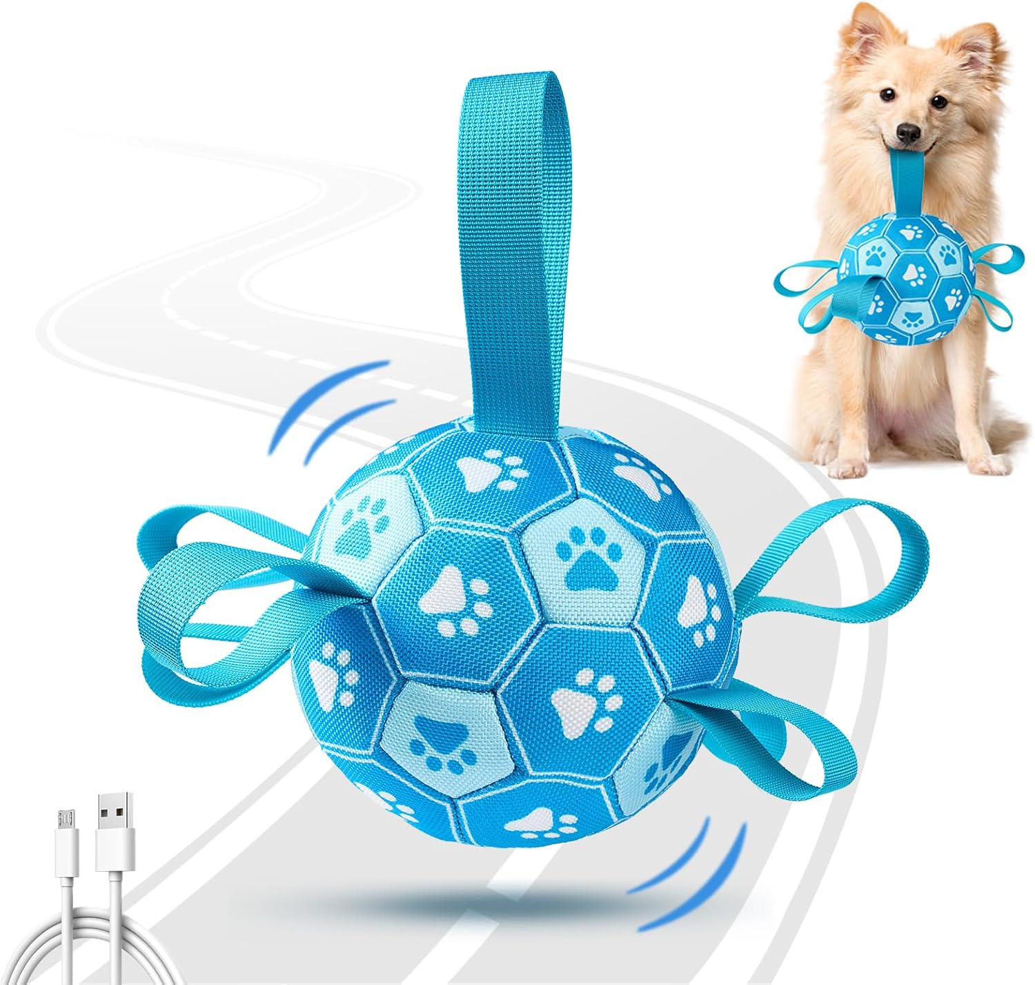 Qraxond Interaktive Hundespielzeuge – Hundefußball mit USB-Akku, blau