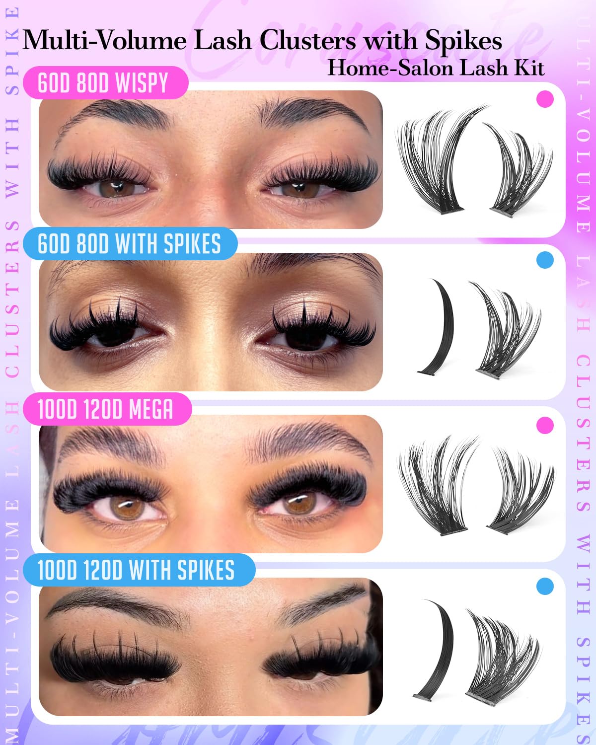 Detalle 2 de CORUSCATE Lash Clusters Kit 464pcs: Mega Spike and Wispy Lashes for at-Home Lash Extensions