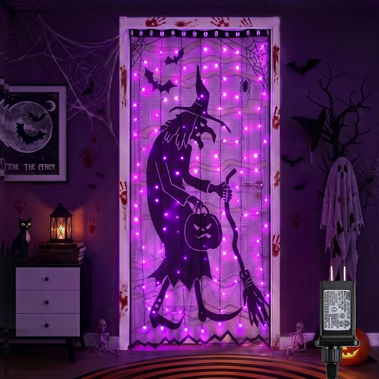 Detalle de Zeiliuled LED08230140 Purple Witch Curtain Lights, 140 LEDs, 8 Modes