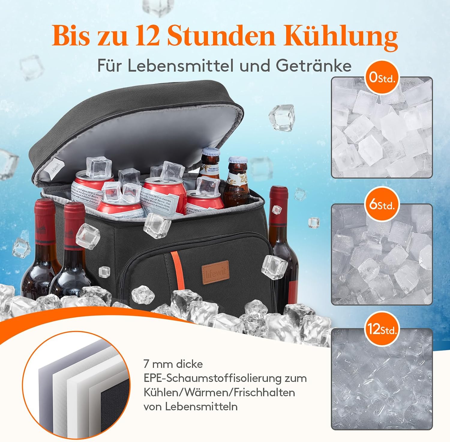Thumbnail 2 de Lifewit 22L Kühlrucksack für 30 Dosen (30,5 x 17,8 x 40,5 cm) – auslaufsicher, isoliert, wasserdicht, schwarz