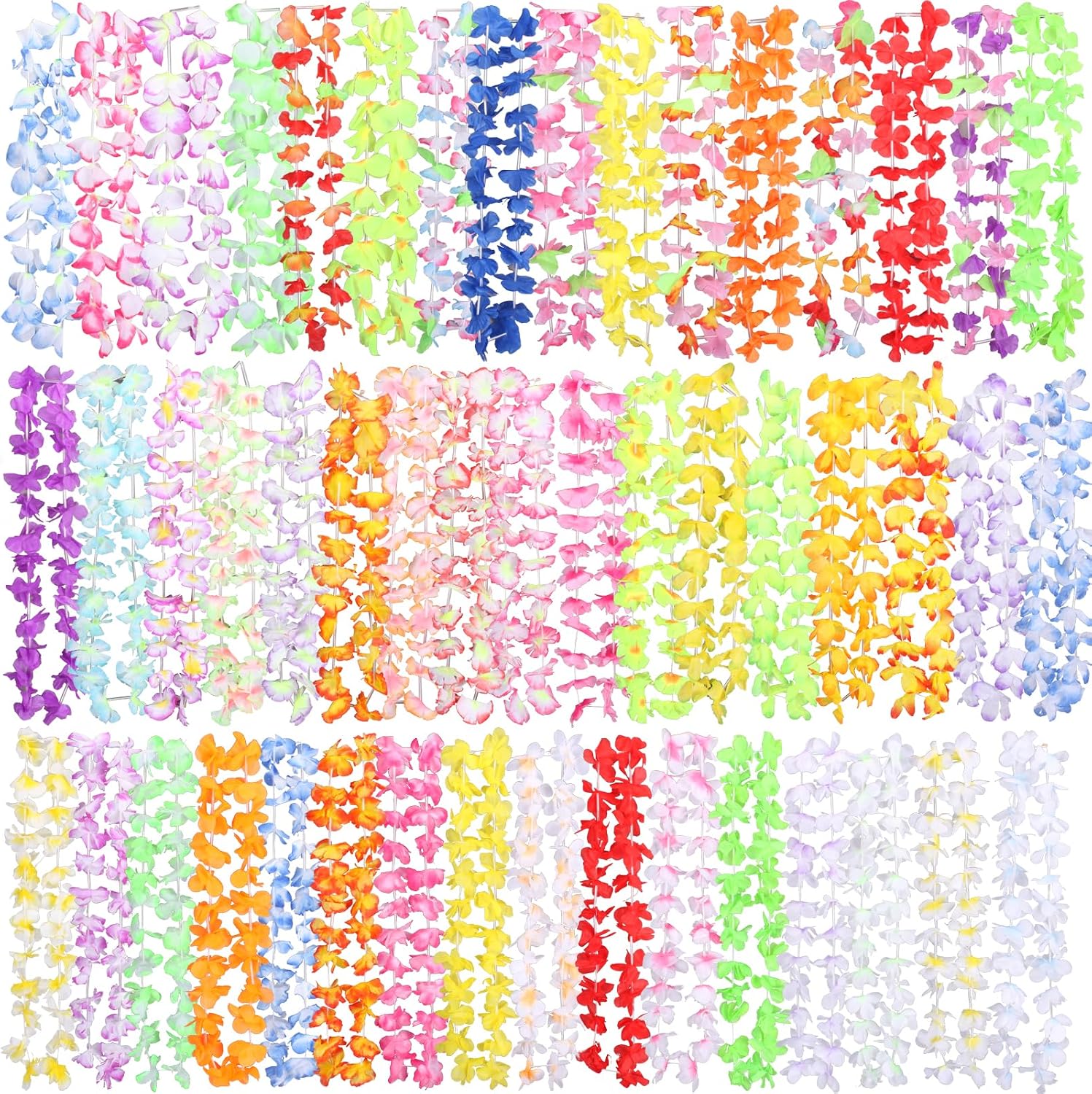 Detalle de Amicably 50 Pieces Hawaiian Leis Party Decorations – 50 Styles Flower Garlands Bulk