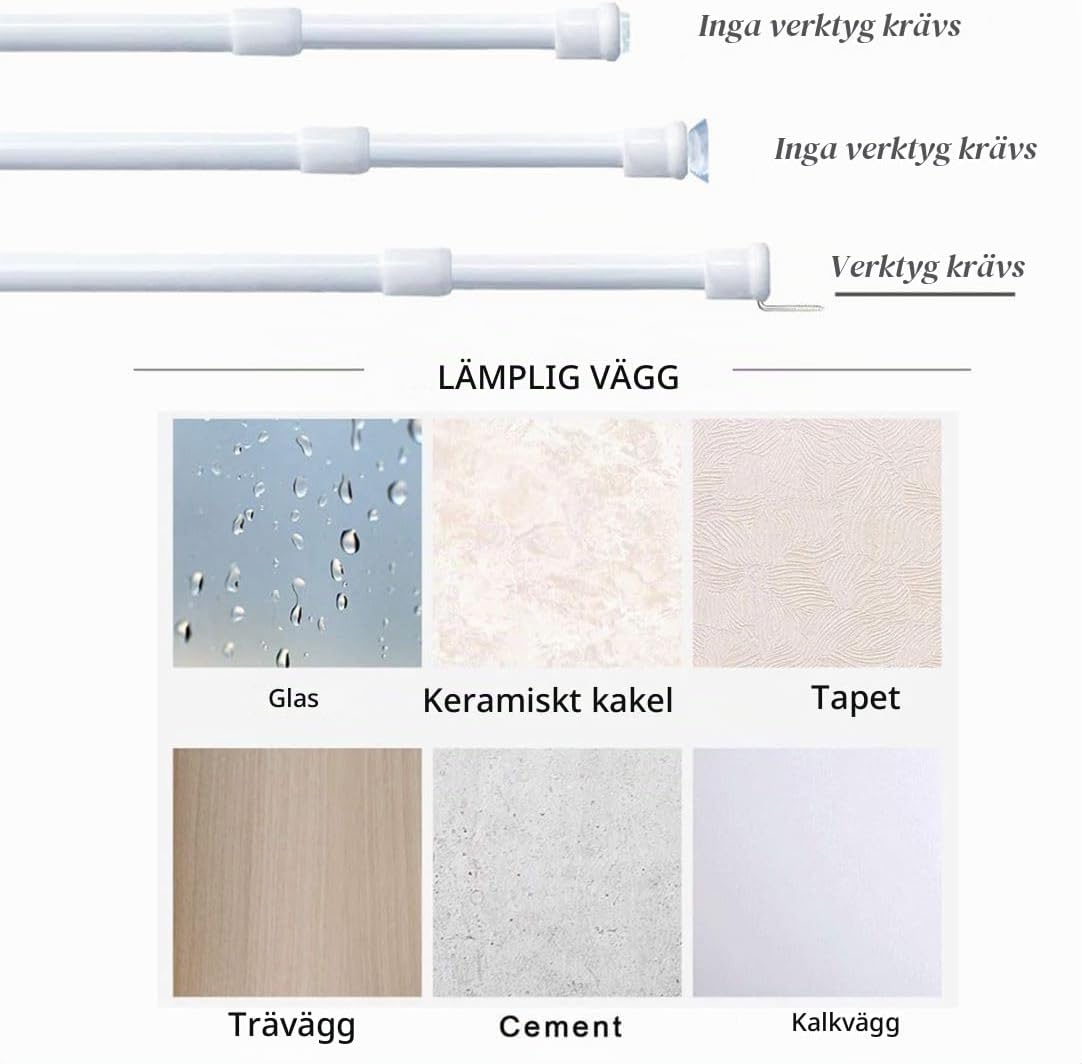 Thumbnail 4 de Aiitomg teleskopiska spännstänger, 2-pack, 70–120 cm, vita, Ø10 mm