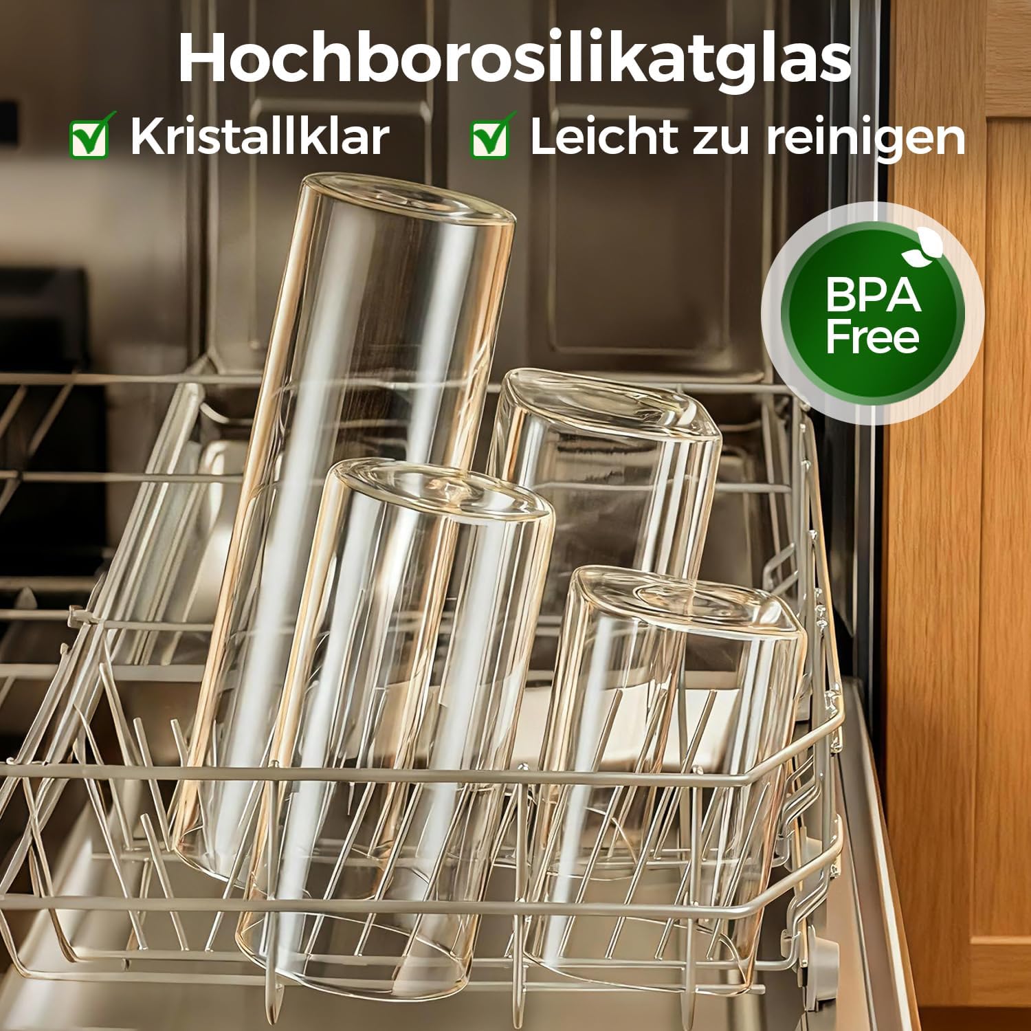 Detalle de ComSaf Glasbehälter mit Deckel 8-teiliges Set (4×400 ml + 4×750 ml) – luftdicht, stapelbar