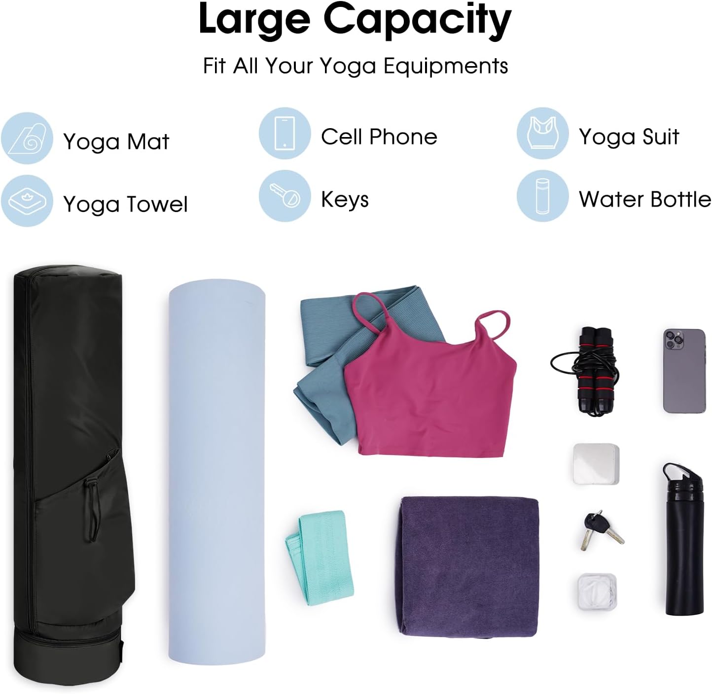 Detalle de Sportsnew Large Yoga Mat Bag with Wet Compartment, Bottle Pocket & Full Zipper (72x20cm)