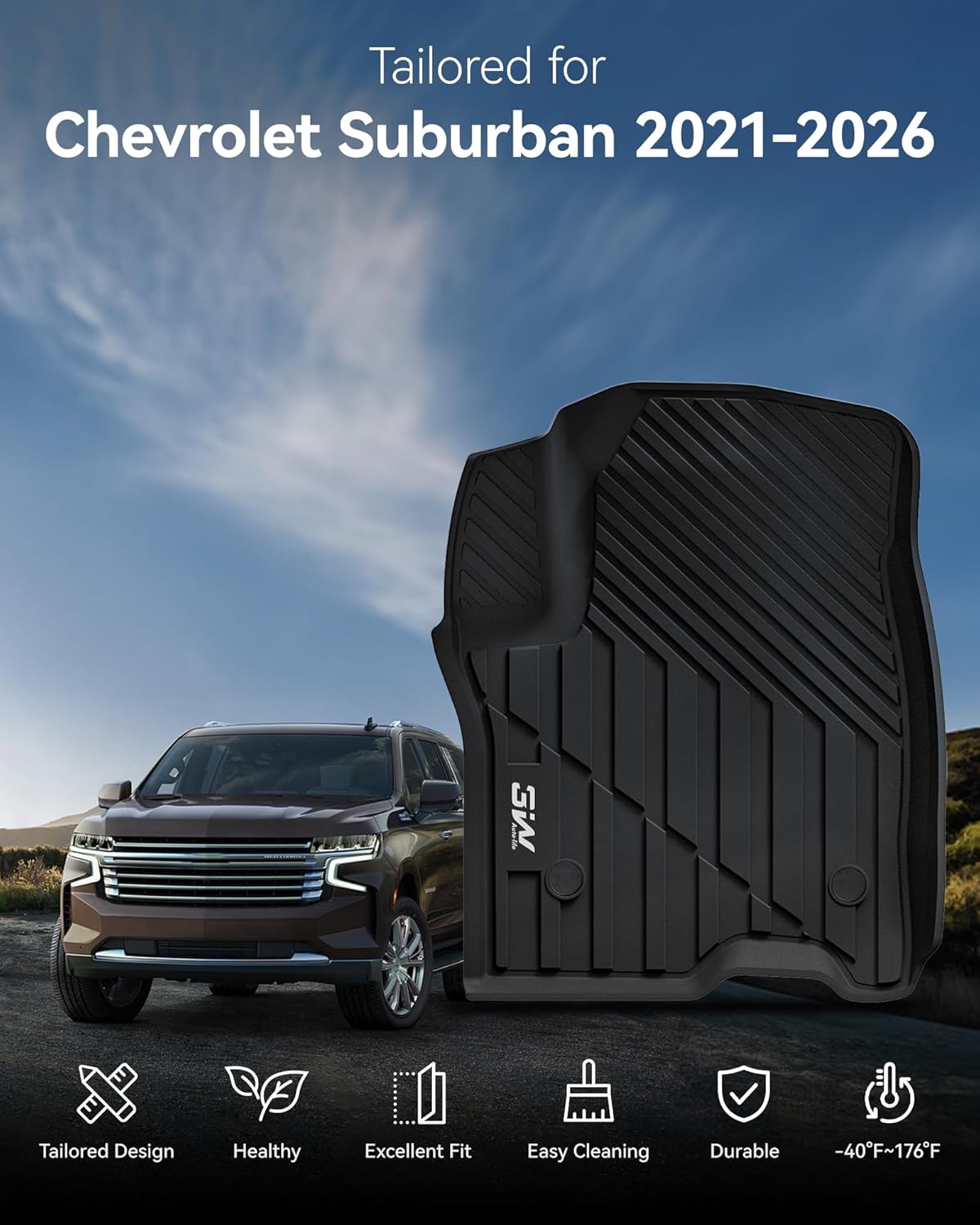 Thumbnail 1 de 3W Custom Fit Floor Mats for Chevy Suburban / GMC Yukon XL / Cadillac Escalade ESV (7 Seats)
