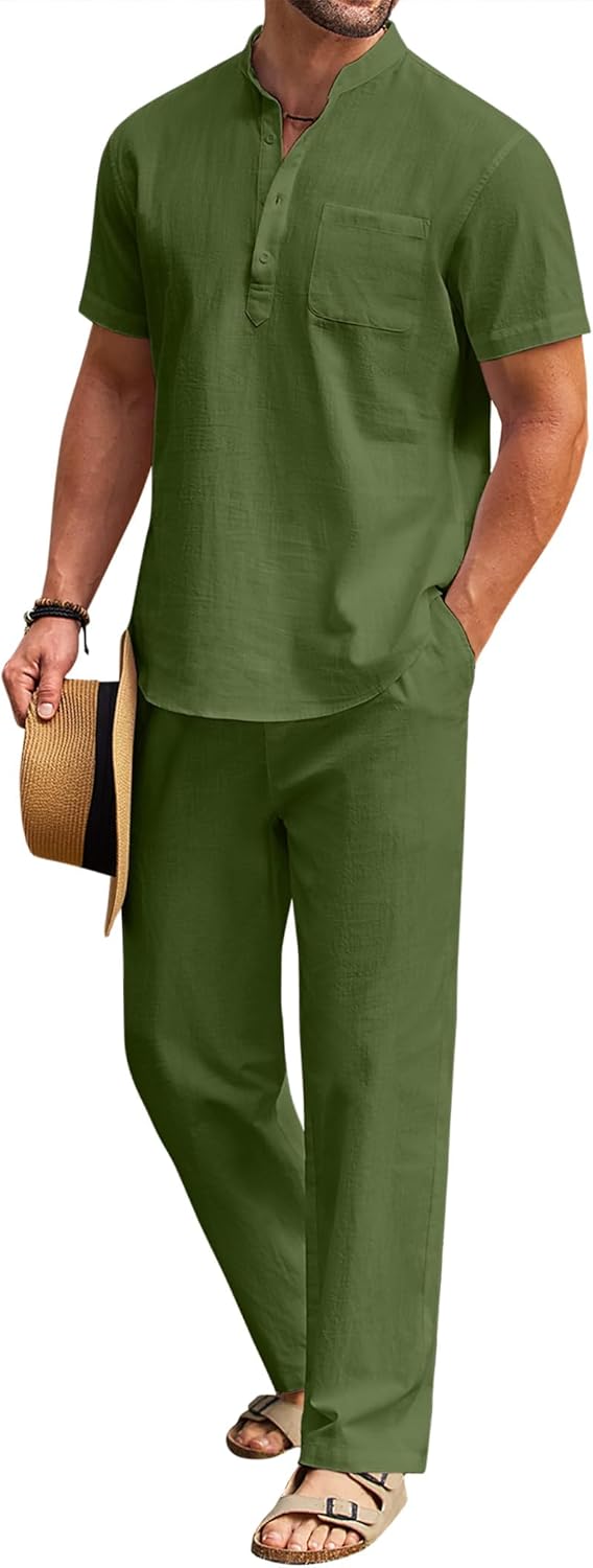 Detalle 2 de COOFANDY 2-Piece Cotton Linen Henley Set