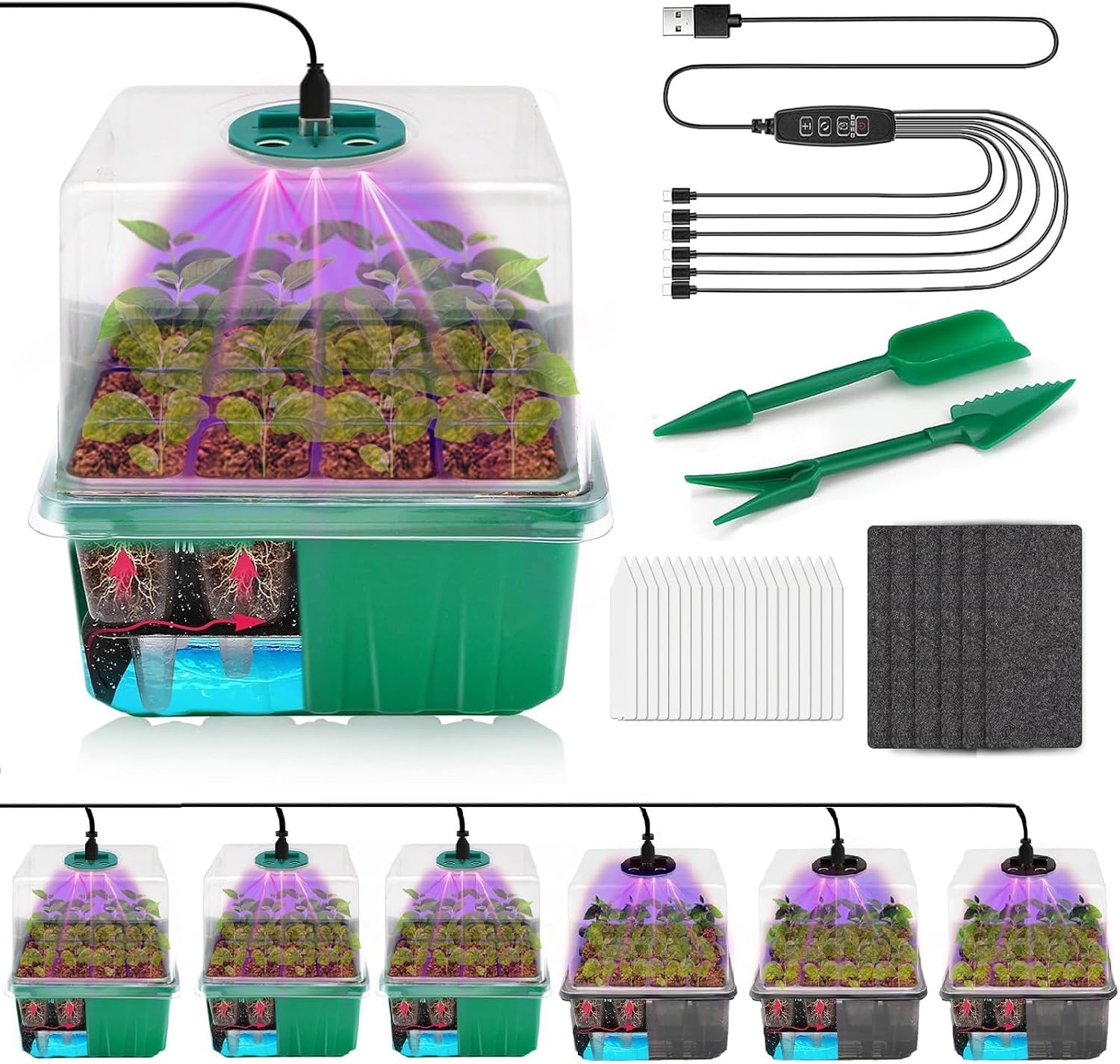 Detalle de MQFORU Self-Watering Seed Starter Kit, 72 Cells, Grow Lights and Humidity Domes