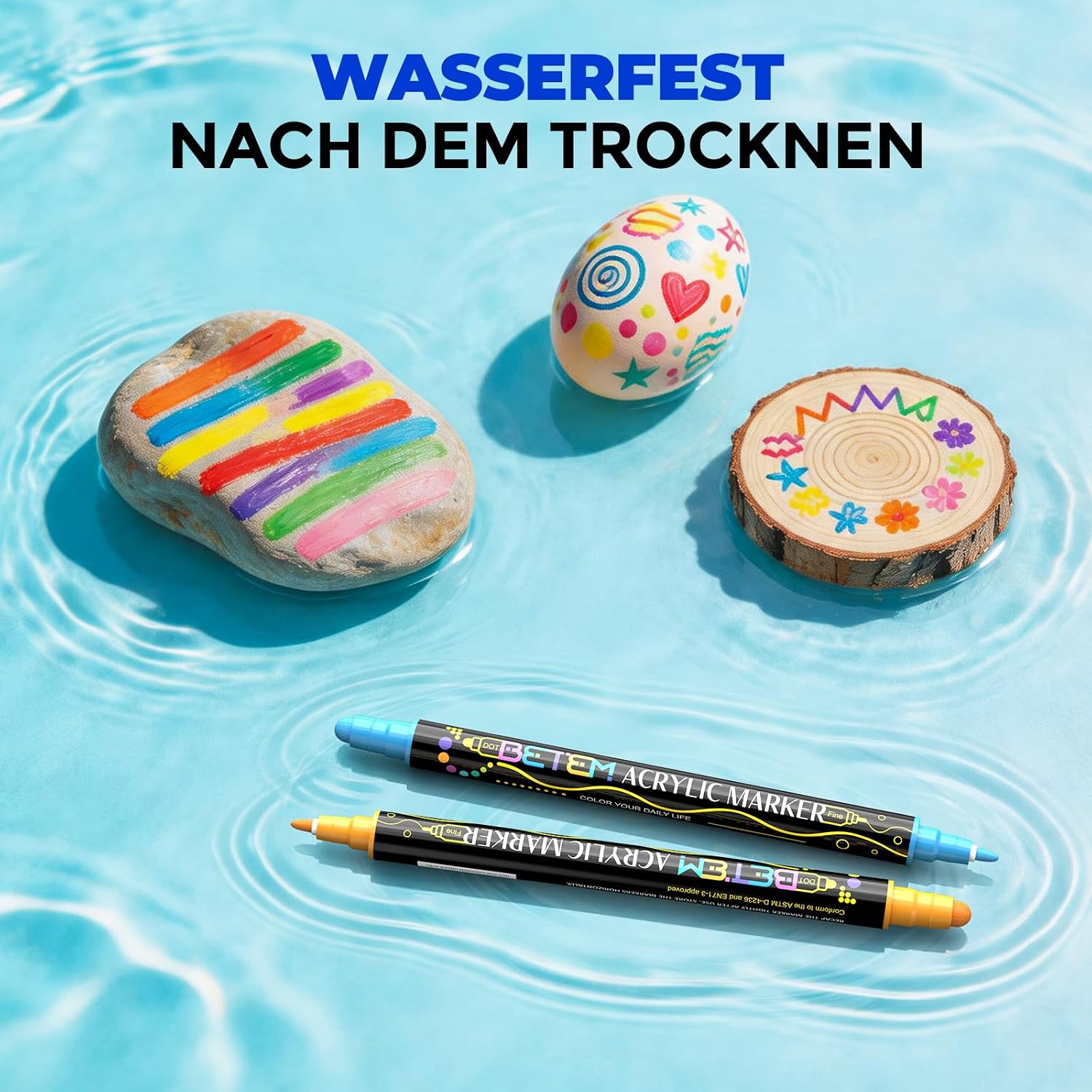 Thumbnail 4 de Betem 36 Farben Acrylstifte mit Doppelspitze – hochwertige Acrylmarker für Stein, Holz, Leinwand, Glas und Keramik (wasserfest)