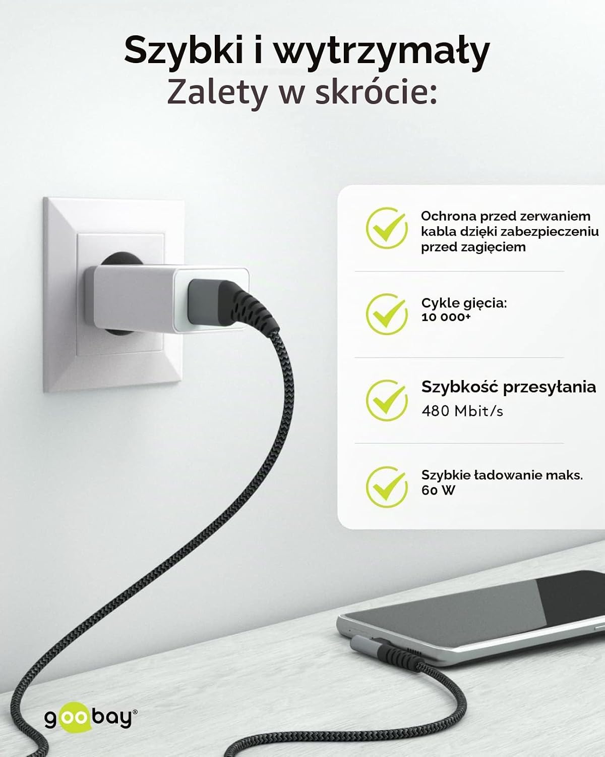 Thumbnail 6 de Goobay 64656 kabel USB-A–USB-C 90°, 60 W, 1 m, pleciony