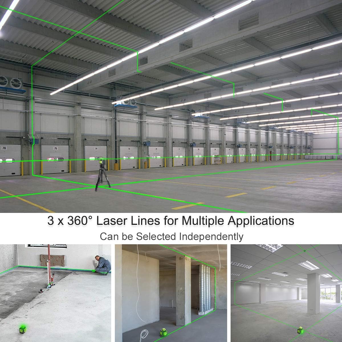 Detalle de Huepar B03CG 3X360 Nivel láser verde 12 líneas 📐