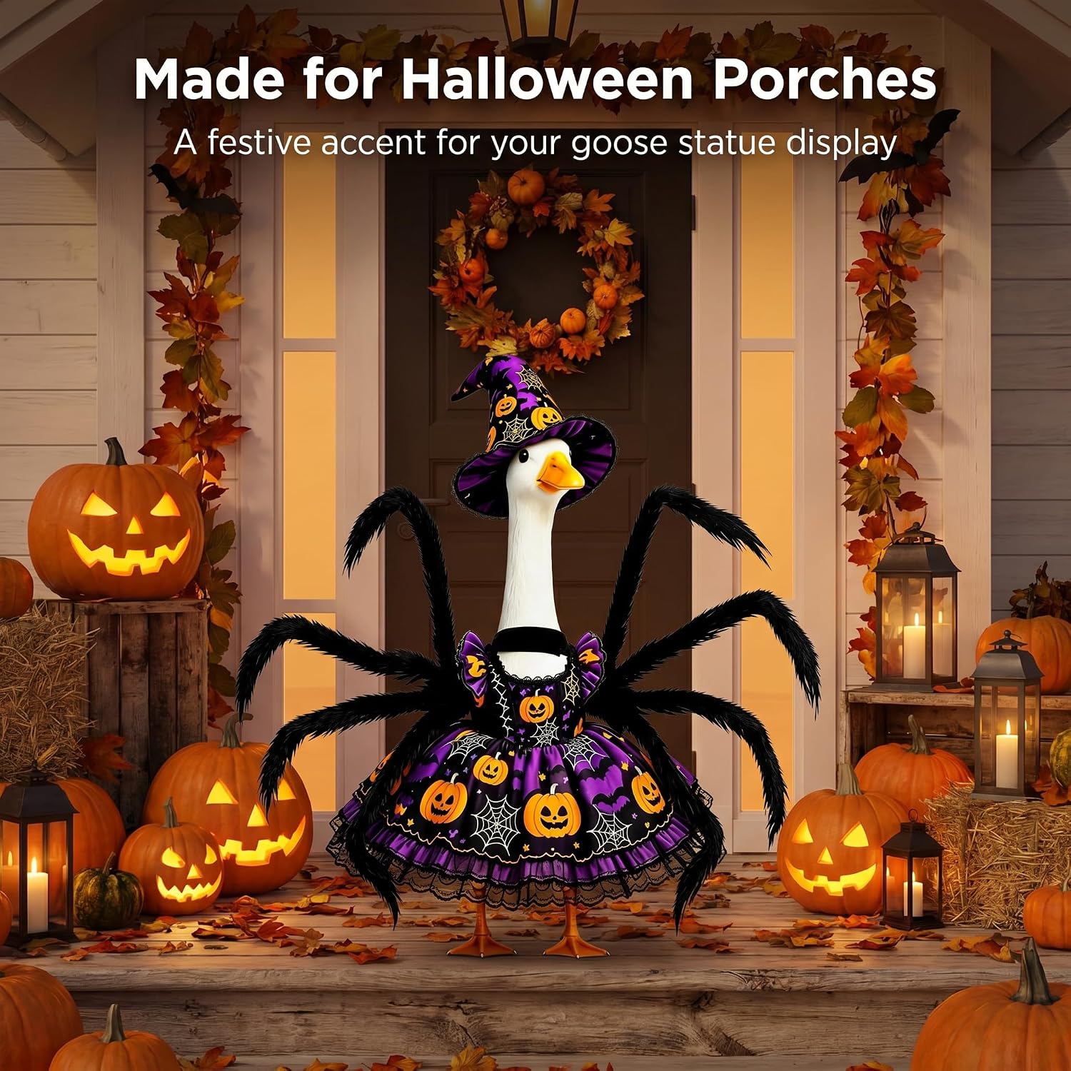 Detalle de DaGailen Halloween Porch Goose Outfit for 23-Inch Statues with Witch Hat