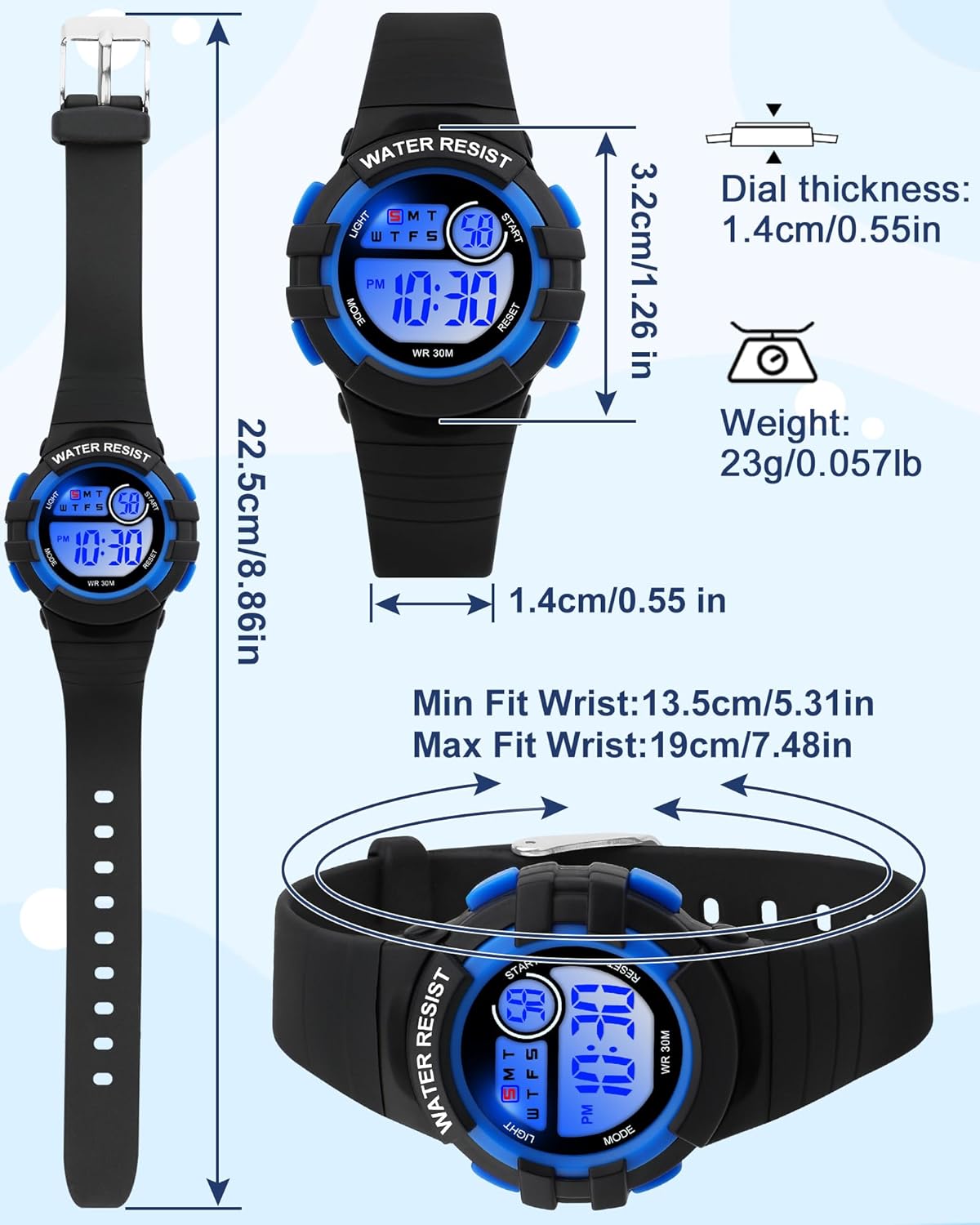Thumbnail 3 de Ayybboo Montre enfant numérique garçon/fille étanche 30 m – LED 7 couleurs, alarme et chronomètre