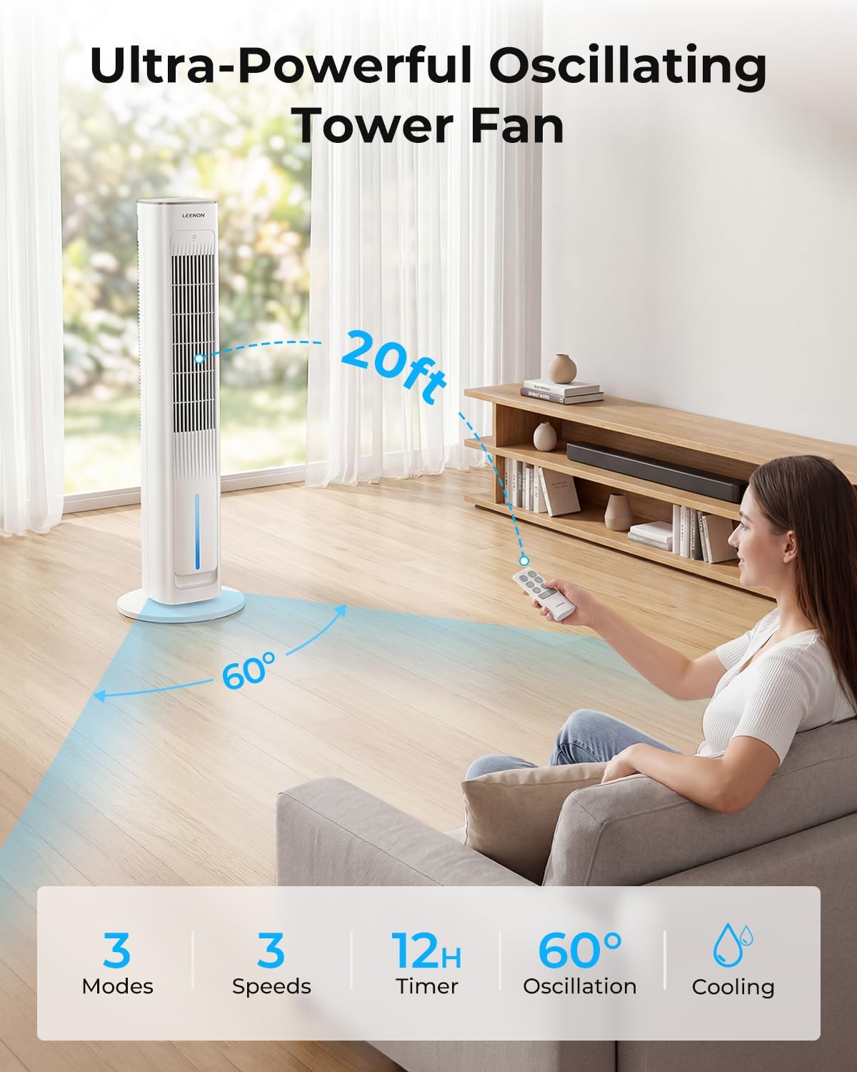 Thumbnail 6 de LEENON 3in1 Evaporative Air Cooler – 38" Tower Fan with Remote