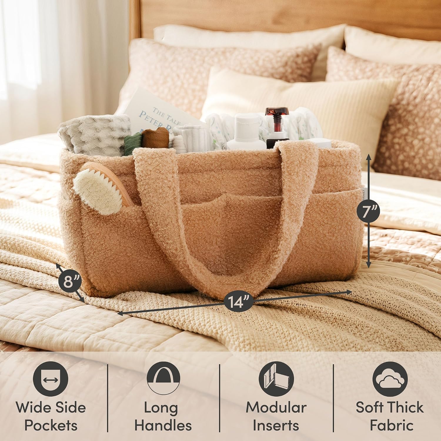Thumbnail 3 de PUTSKA Fleece Nappy Caddy Organiser – Soft Teddy Fabric Baby Caddy with Handles, Brown