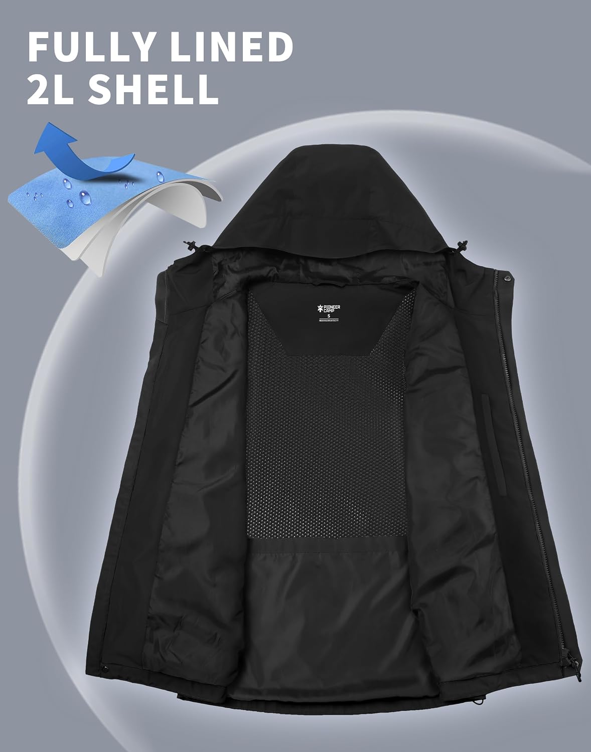 Detalle de Pioneer Camp Herren Regenjacke – wasserdicht & atmungsaktiv mit Kapuze, 4 Taschen