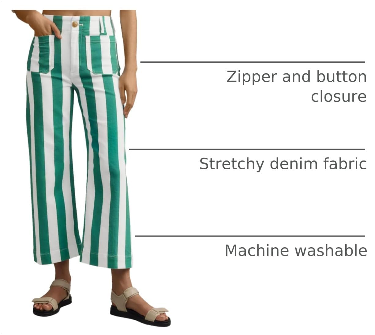 Detalle 2 de Tankaneo Women's Cropped Striped Jeans: High-Wwaisted, Stretchy Denim with Pockets