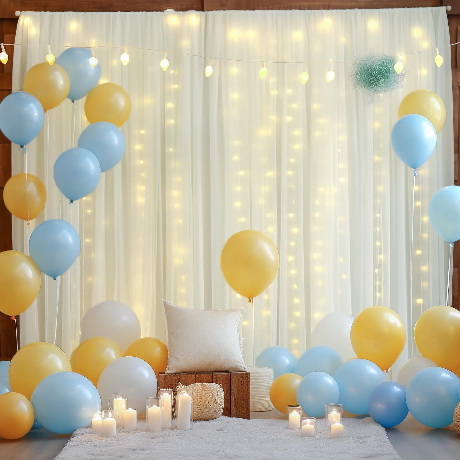 Detalle de Ivory Tulle Backdrop Curtain with Lights — 20x10ft for Weddings, Parties & Photo Shoots