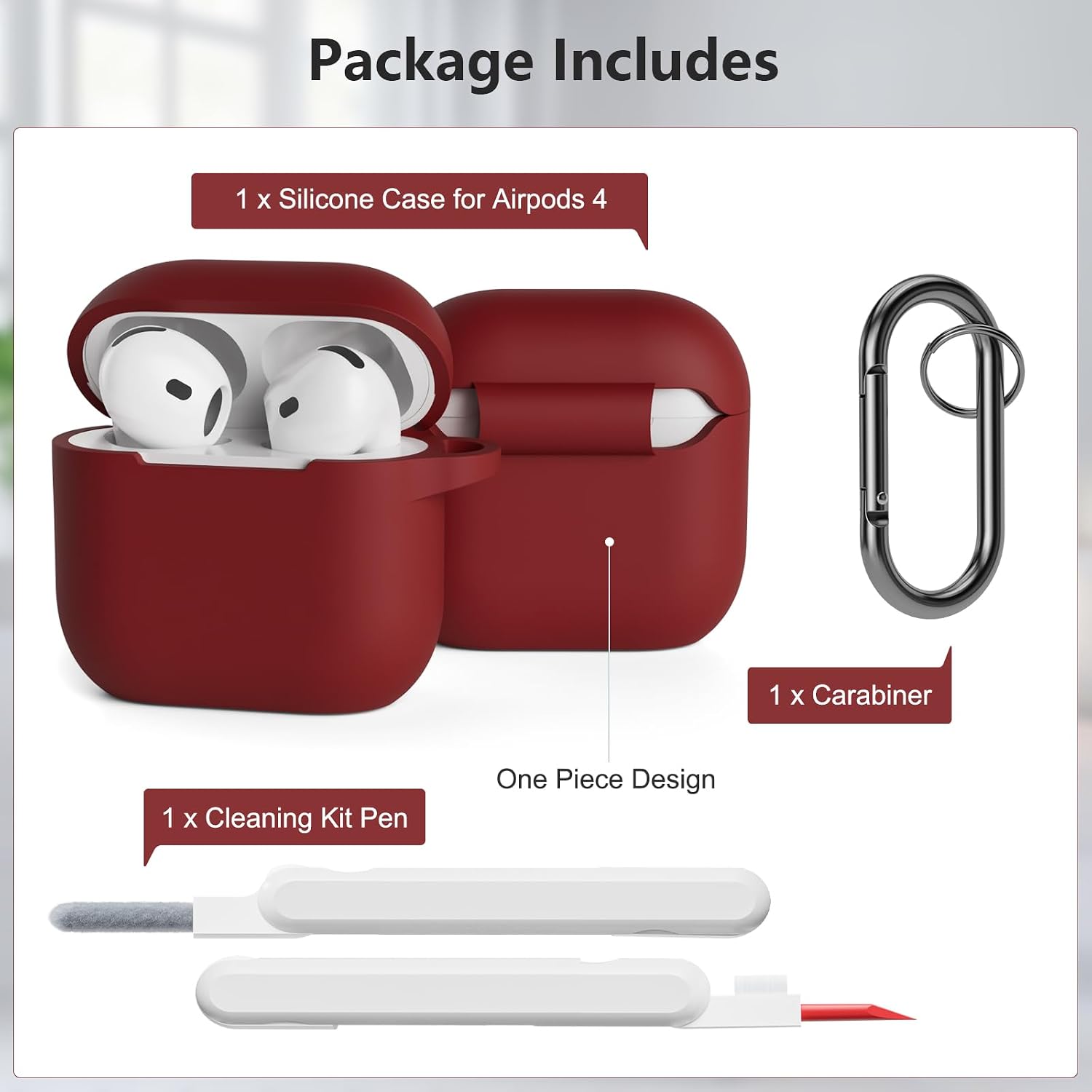 Thumbnail 6 de KOKOKA Case Cover for AirPods 4th Gen (2024) with Cleaning Kit – Burgundy
