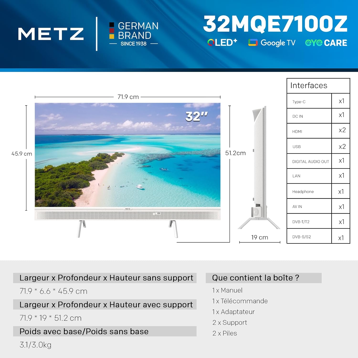Thumbnail 4 de Metz Portable Smart TV 32" (80 cm) QLED + Google TV — Léger, portable et connecté