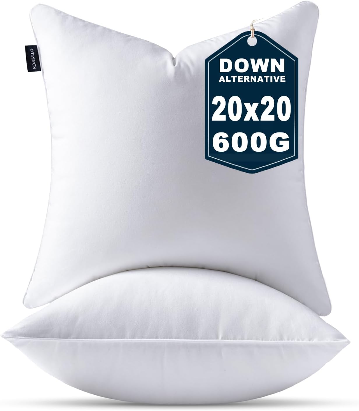OTPIPCS 50x50 cm Cushion Inserts Set of 2 – Down Alternative, White Square Pillow Inserts