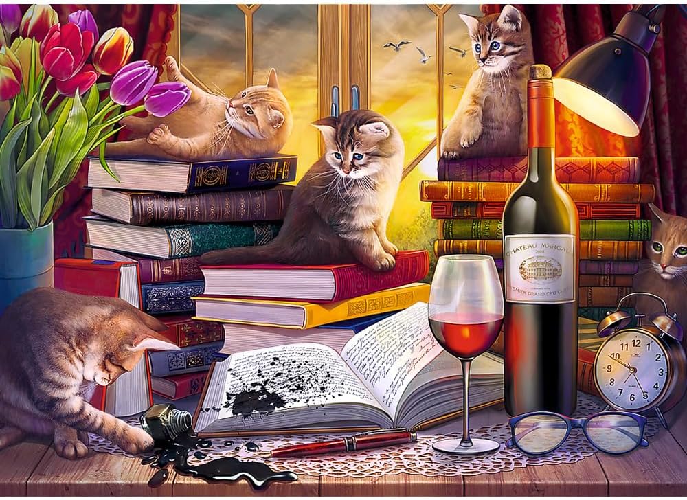 Thumbnail 1 de Trefl Soirée de Chats – Puzzle 2000 Pièces (Chats parmi des livres)