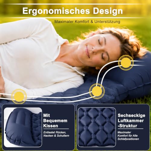 Detalle de AMZBOSS Isomatte Camping 195 x 65 cm – Ultraleicht, wasserdicht und selbstaufblasend