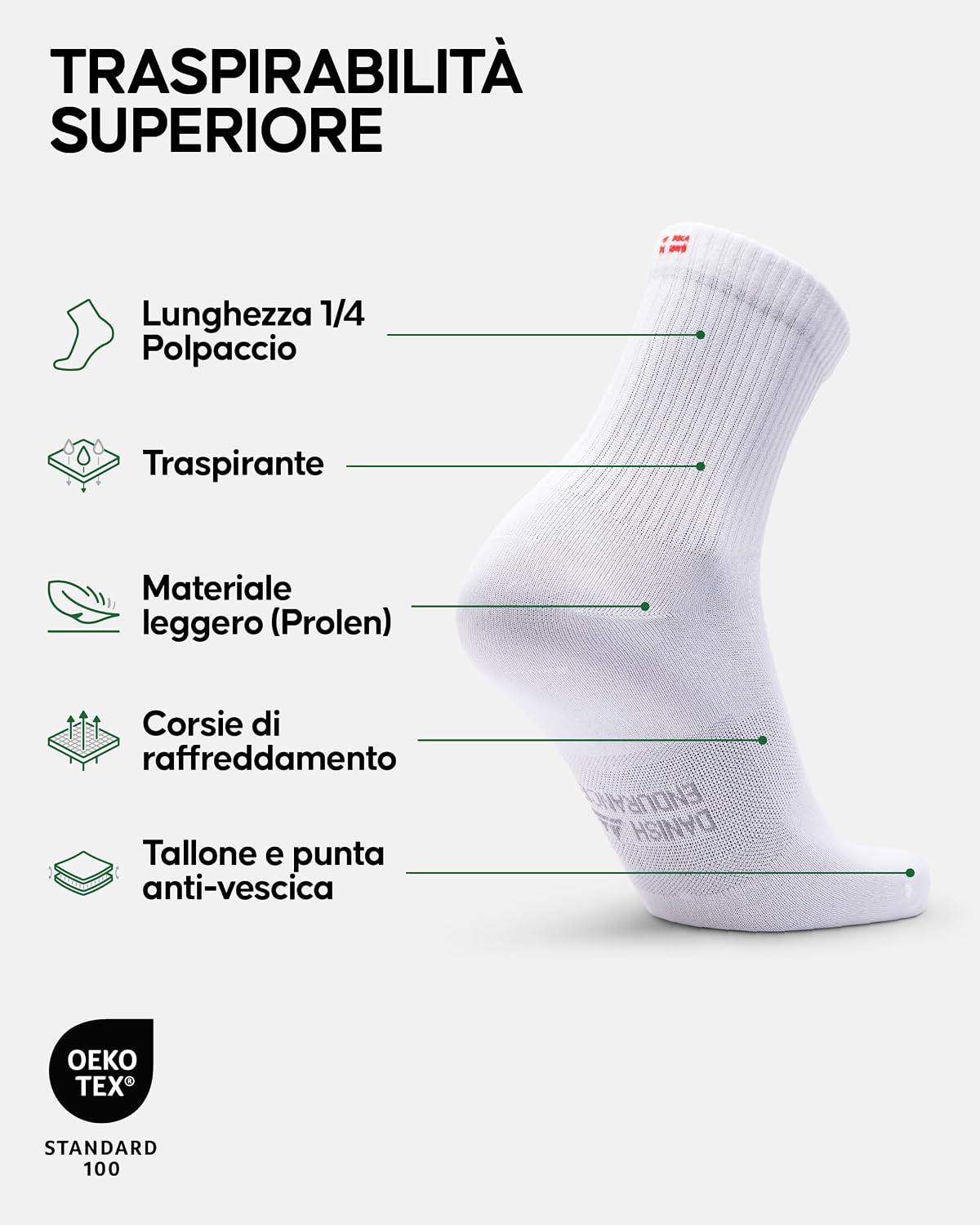 Detalle 2 de DANISH ENDURANCE Calzini Sportivi Quarter – calze da corsa traspiranti per uomo e donna (3 o 5 paia)