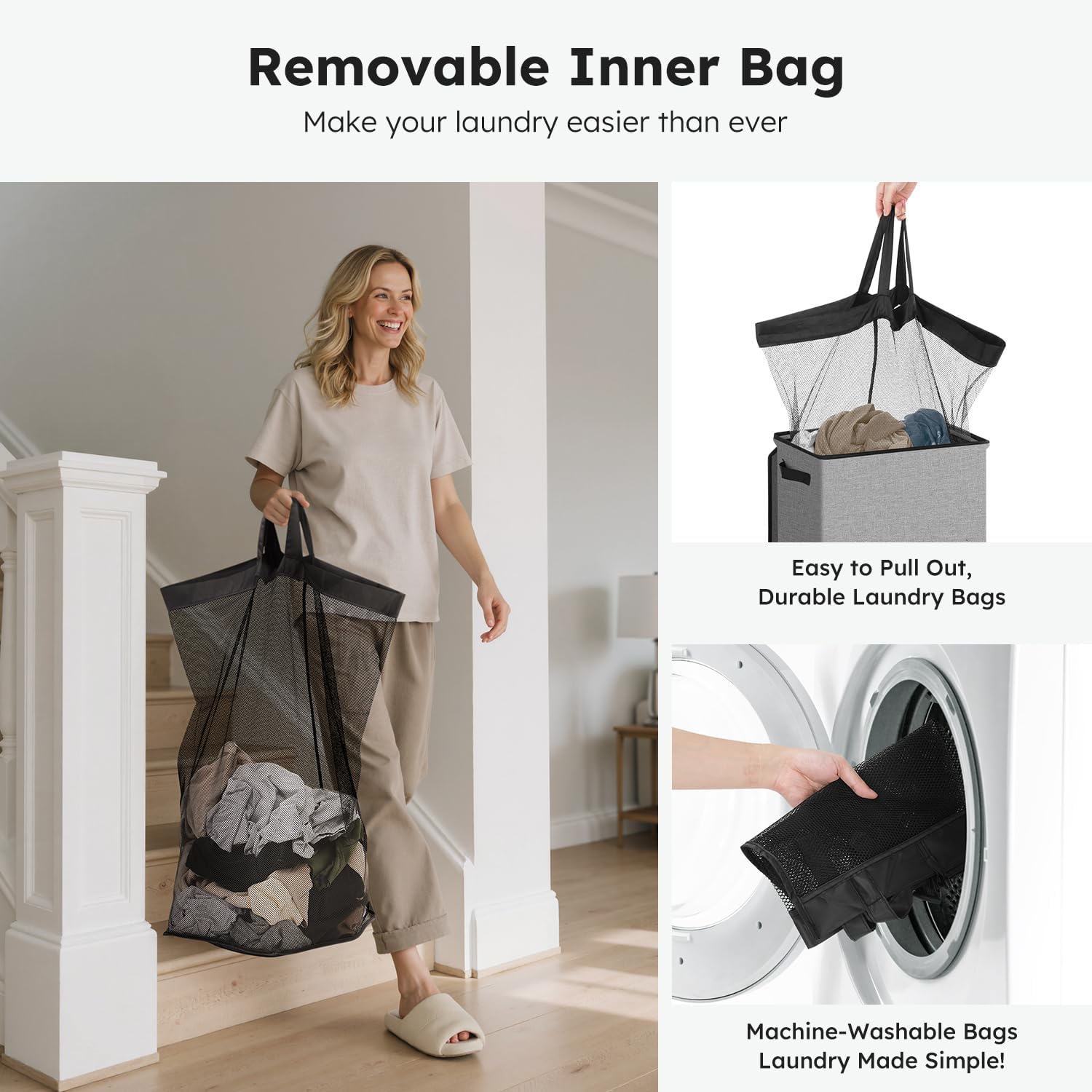 Thumbnail 3 de SOLEDI Laundry Hamper 100L collapsible basket