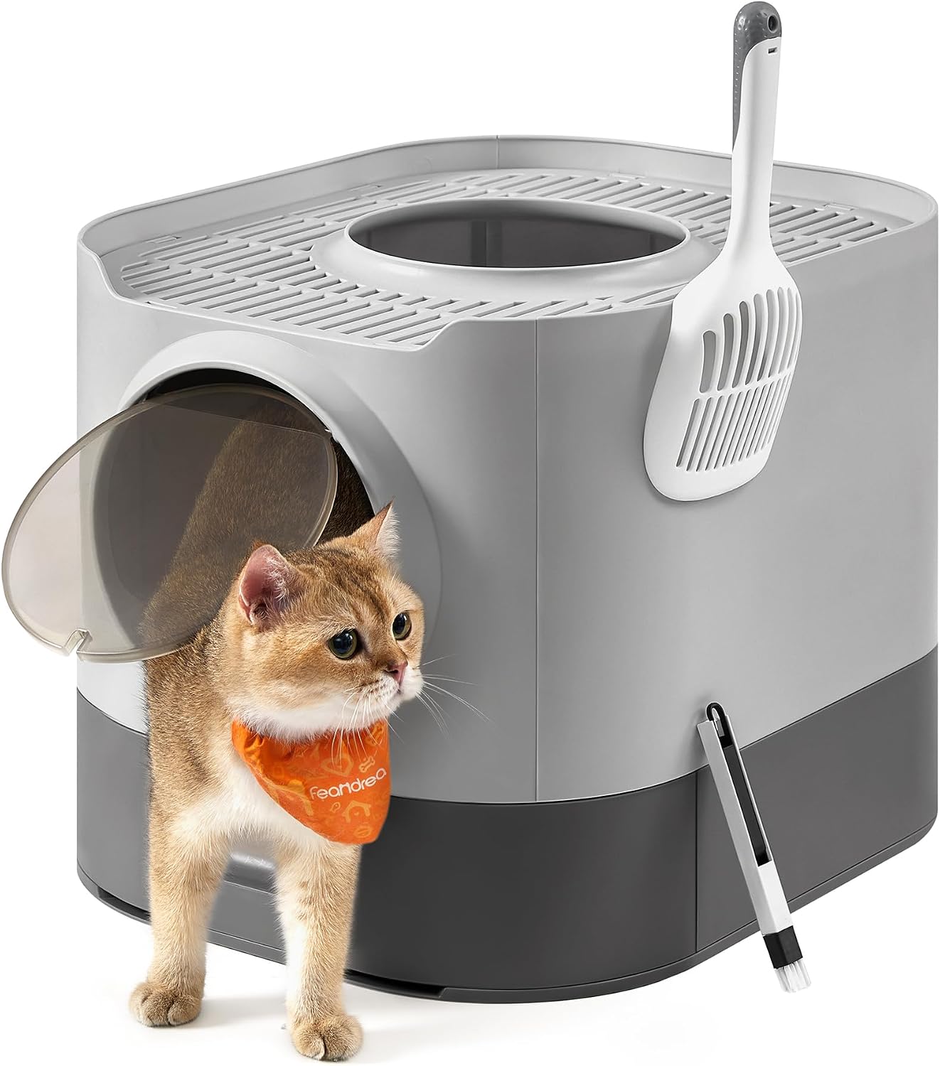 Detalle de Feandrea BOXAL PPT002GD01 XXL Covered Cat Litter Tray with Extendable Tray