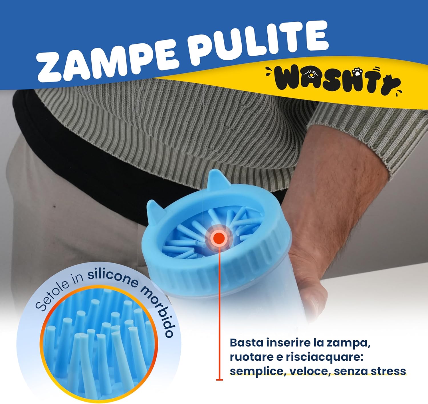 Detalle 2 de Pulisci Zampe Cane in Silicone Morbido e PP Lavabile – Pulizia rapida e delicata per tutte le taglie